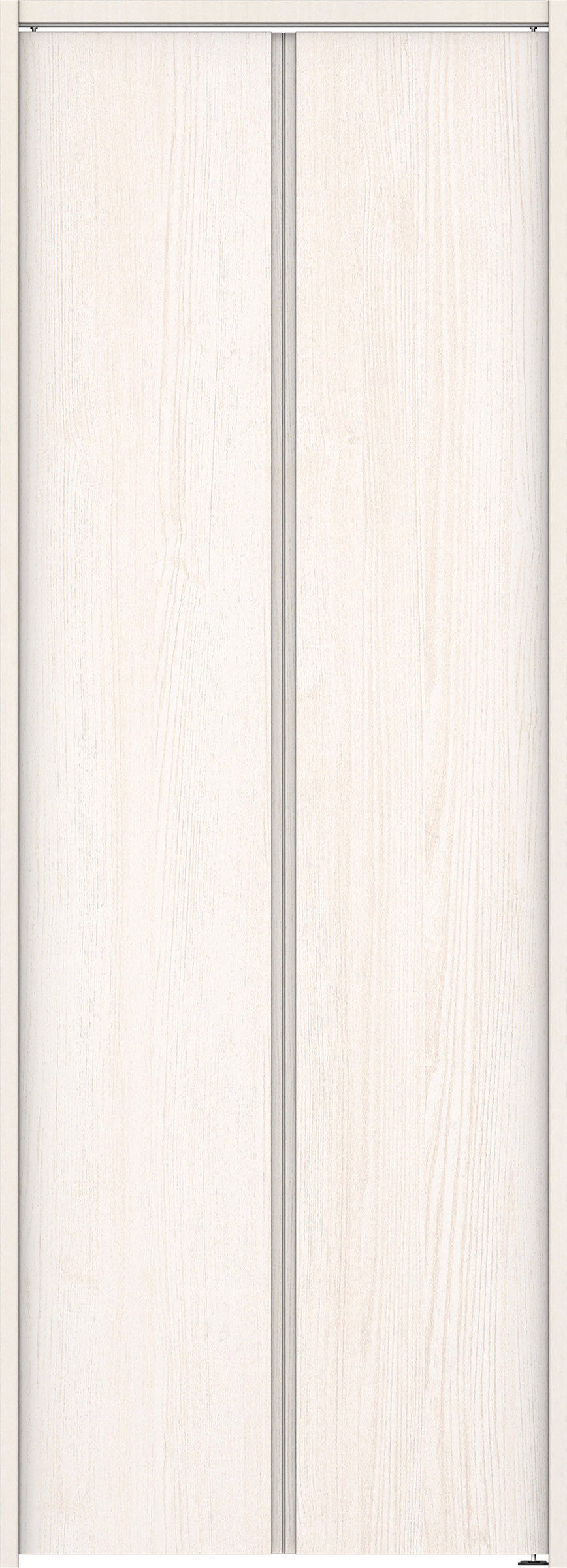 クローク収納　イエリア　折戸ユニット　ハンドルレス縦木目タイプ　ウッド扉　下レールレス三方枠（固定枠）　セット　７３５幅（３尺間口）　２０３５高　〈ネオホワイト柄〉　ハンドルレス