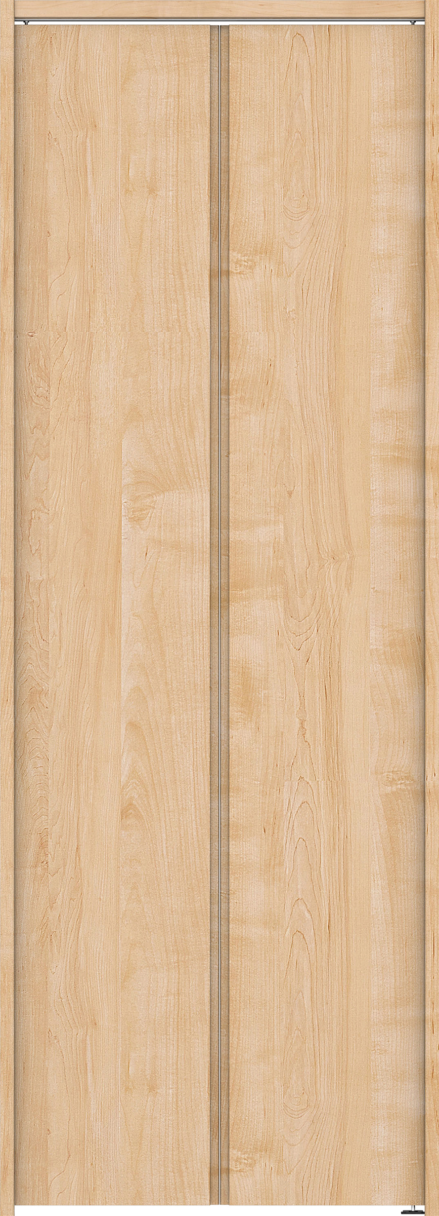 クローク収納　イエリア　折戸ユニット　ハンドルレス縦木目タイプ　ウッド扉　下レールレス三方枠（固定枠）　セット　７３５幅（３尺間口）　２０３５高　〈ミルベージュ柄〉　ハンドルレス