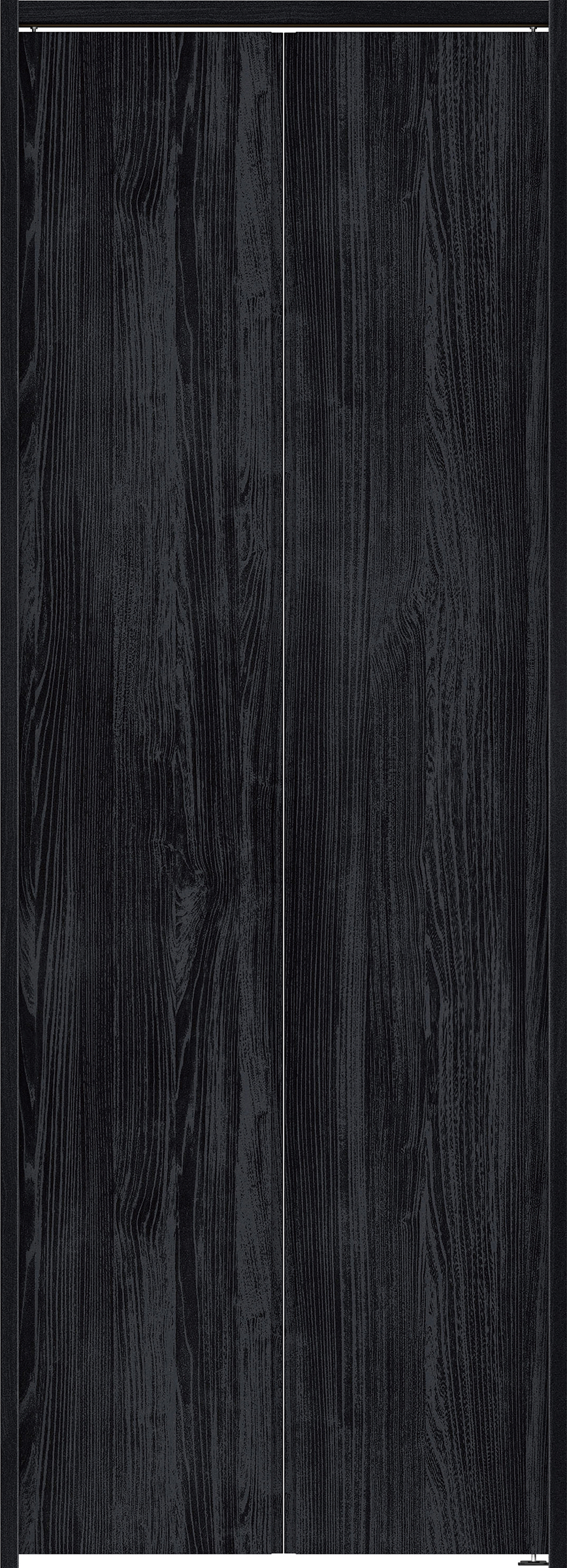 クローク収納　イエリア　折戸ユニット　ハンドルレス縦木目タイプ　ウッド扉　下レールレス三方枠（固定枠）　セット　７３５幅（３尺間口）　２０３５高　〈モスブラック柄〉　ハンドルレス