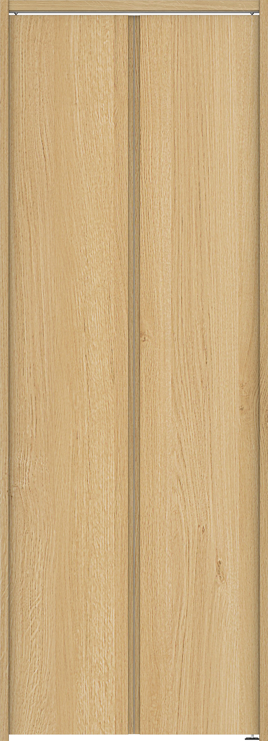 クローク収納　イエリア　折戸ユニット　ハンドルレス縦木目タイプ　ウッド扉　下レールレス三方枠（固定枠）　セット　７３５幅（３尺間口）　２０３５高　〈ライトオーカー柄〉　ハンドルレス