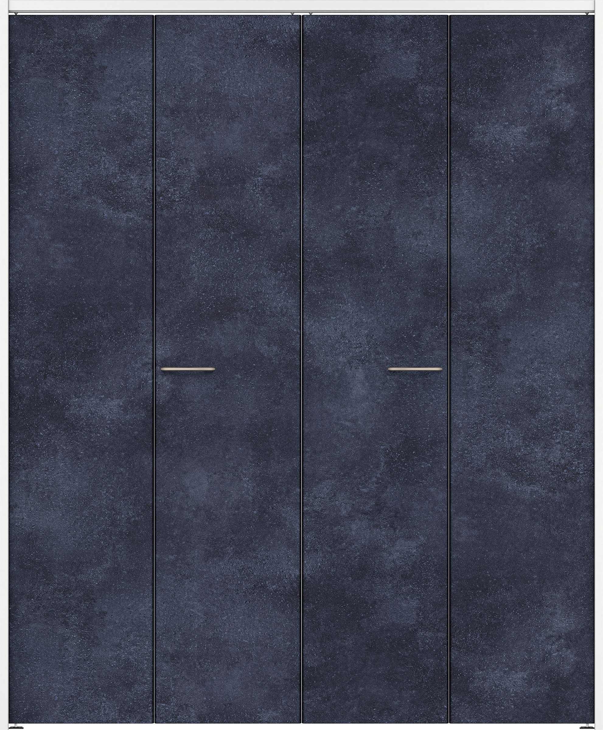 クローク収納　イエリア　折戸ユニット　フラット　パネル扉　下レールレス三方枠（固定枠）　セット　１６８０幅（６尺間口）　２０３５高　〈コバルトブルー柄〉　ハンドルラウンド型〈鏡面クローム仕上げ〉