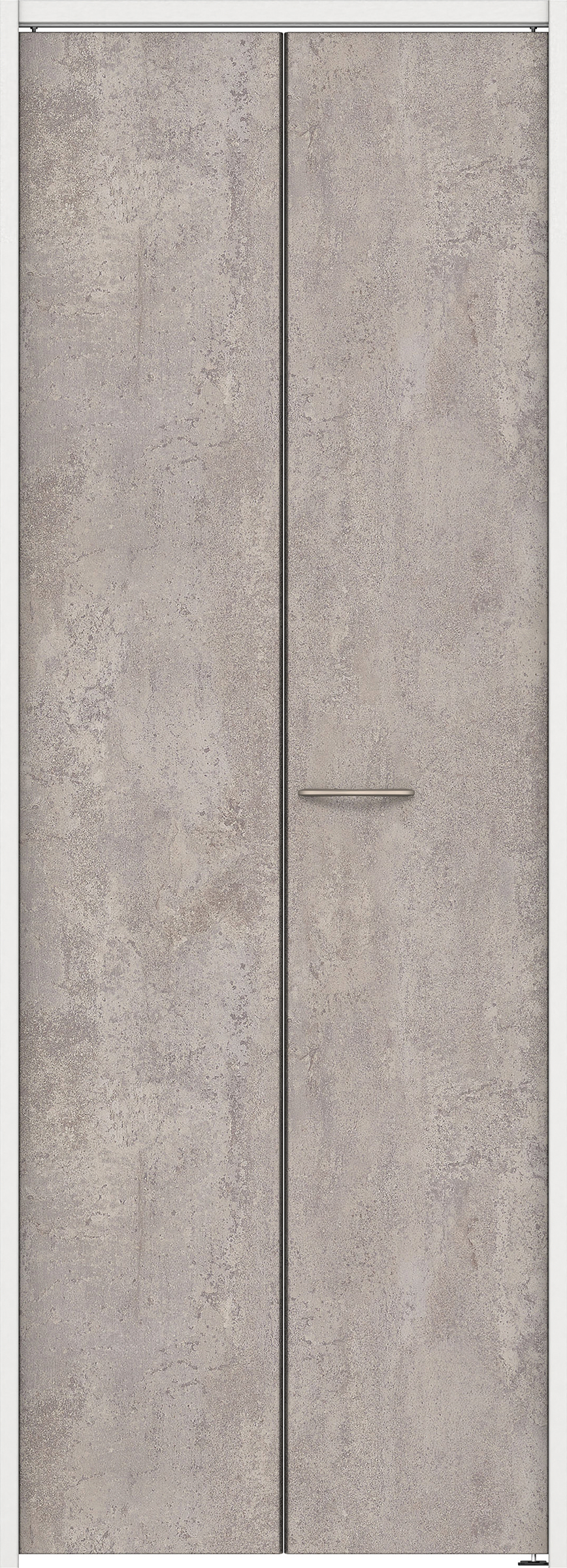 クローク収納　イエリア　折戸ユニット　フラットタイプ　パネル扉　下レールレス三方枠（固定枠）　セット　７３５幅（３尺間口）　２０３５高　〈コンクリートグレー柄〉　ハンドル角型〈鏡面クローム仕上げ〉