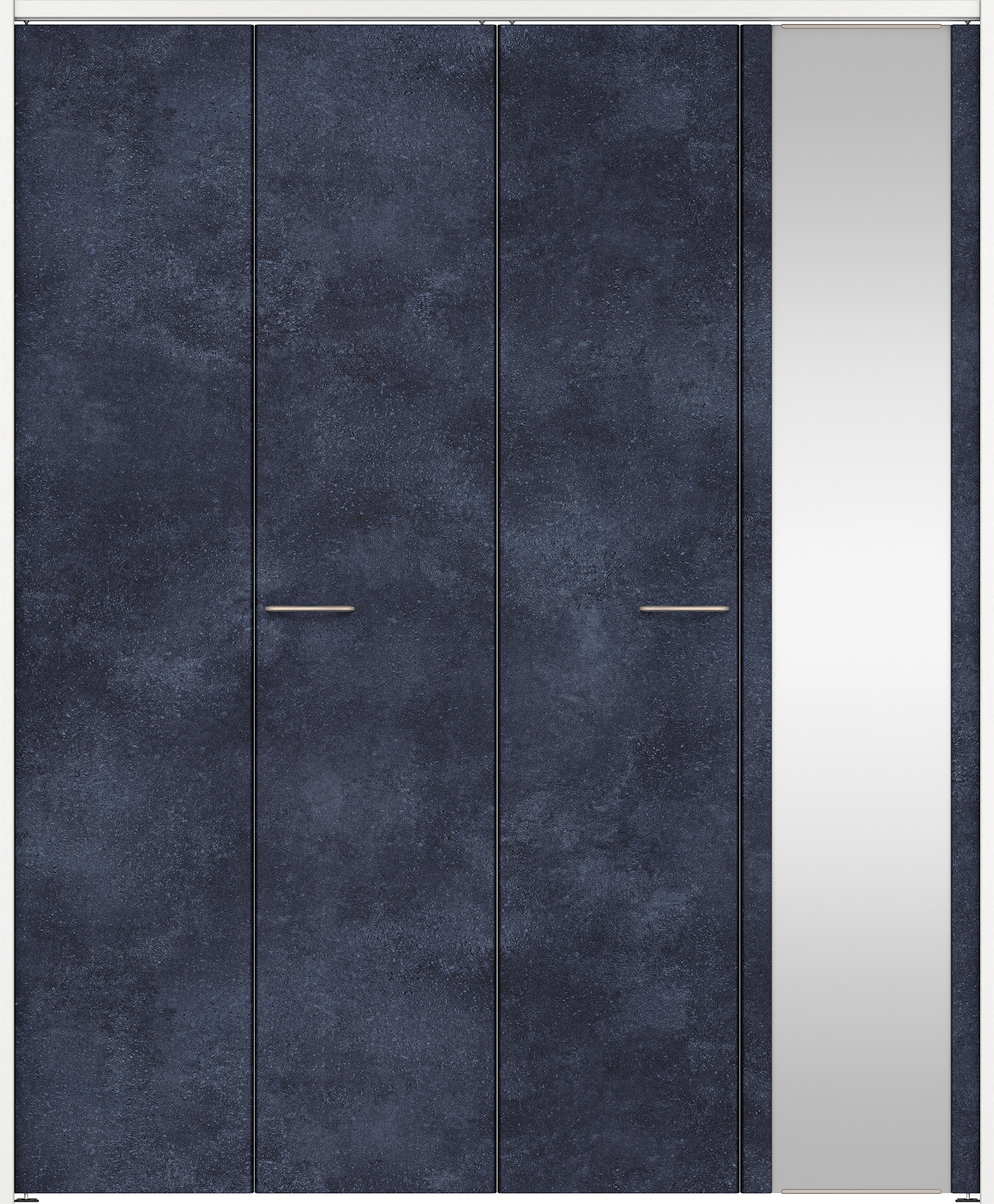 クローク収納　イエリア　折戸ユニット　フラットタイプ　ミラー扉　下レールレス三方枠（固定枠）　セット　１６４４幅（６尺小間口）　２０３５高　〈コバルトブルー柄〉　ハンドル角型〈ブラック色〉