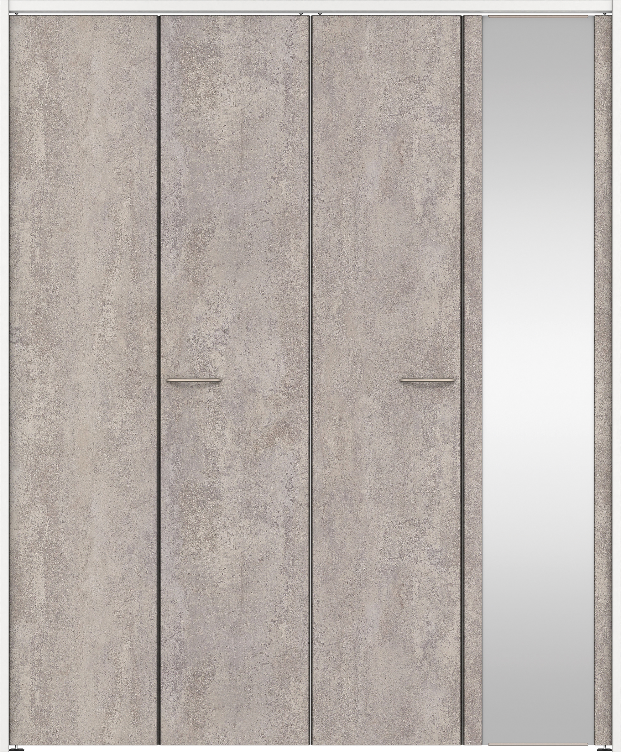 クローク収納　イエリア　折戸ユニット　フラットタイプ　ミラー扉　下レールレス三方枠（固定枠）　セット　１６８０幅（６尺間口）　２０３５高　〈コンクリートグレー柄〉　ハンドル角型〈鏡面クローム仕上げ〉