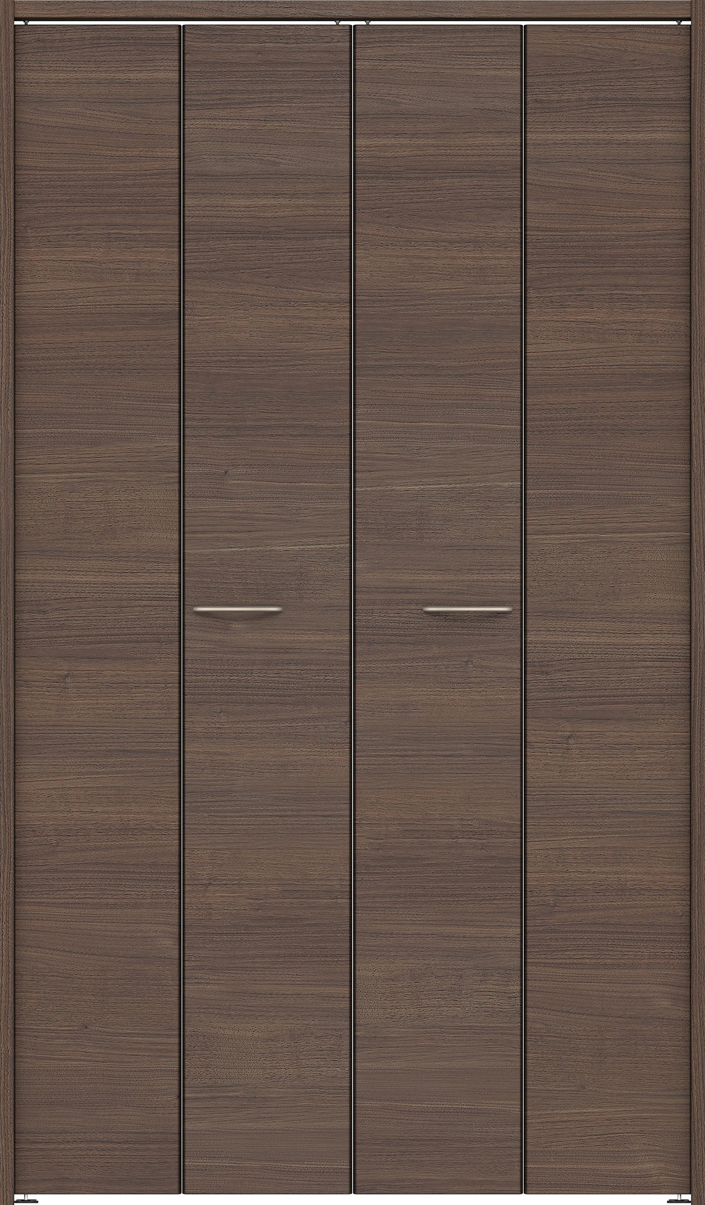 クローク収納　イエリア　折戸ユニット　フラット横木目　ウッド扉　下レールレス三方枠（固定枠）　セット　１１９０幅（４．５尺間口）　２０３５高　〈ダルブラウン柄〉　ハンドルラウンド型〈Ｔシルバー色〉