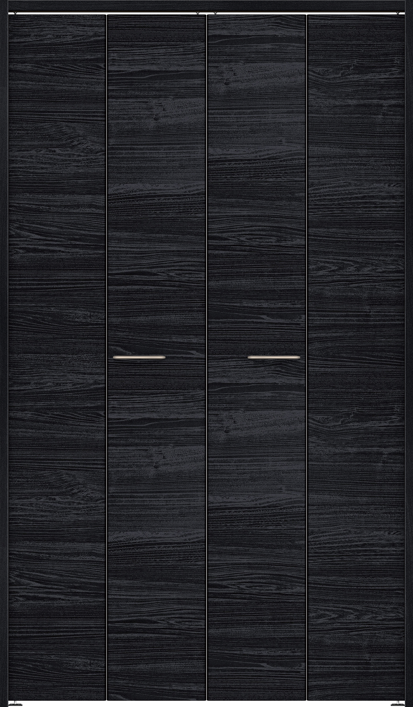 クローク収納　イエリア　折戸ユニット　フラット横木目　ウッド扉　下レールレス三方枠（固定枠）　セット　１１９０幅（４．５尺間口）　２０３５高　〈モスブラック柄〉　ハンドルラウンド型〈Ｔシルバー色〉