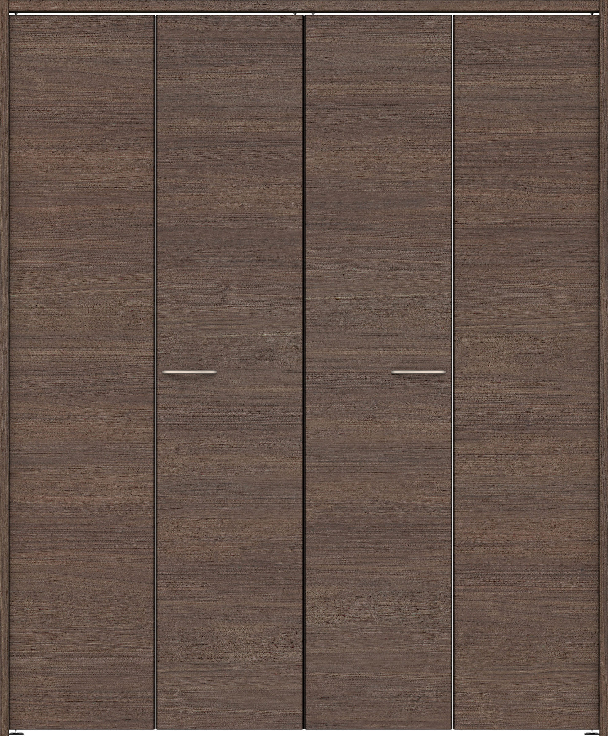 クローク収納　イエリア　折戸ユニット　フラット横木目タイプ　ウッド扉　下レールレス三方枠（固定枠）　セット　１６４４幅（６尺小間口）　２０３５高　〈ダルブラウン柄〉　ハンドル角型〈ブラック色〉