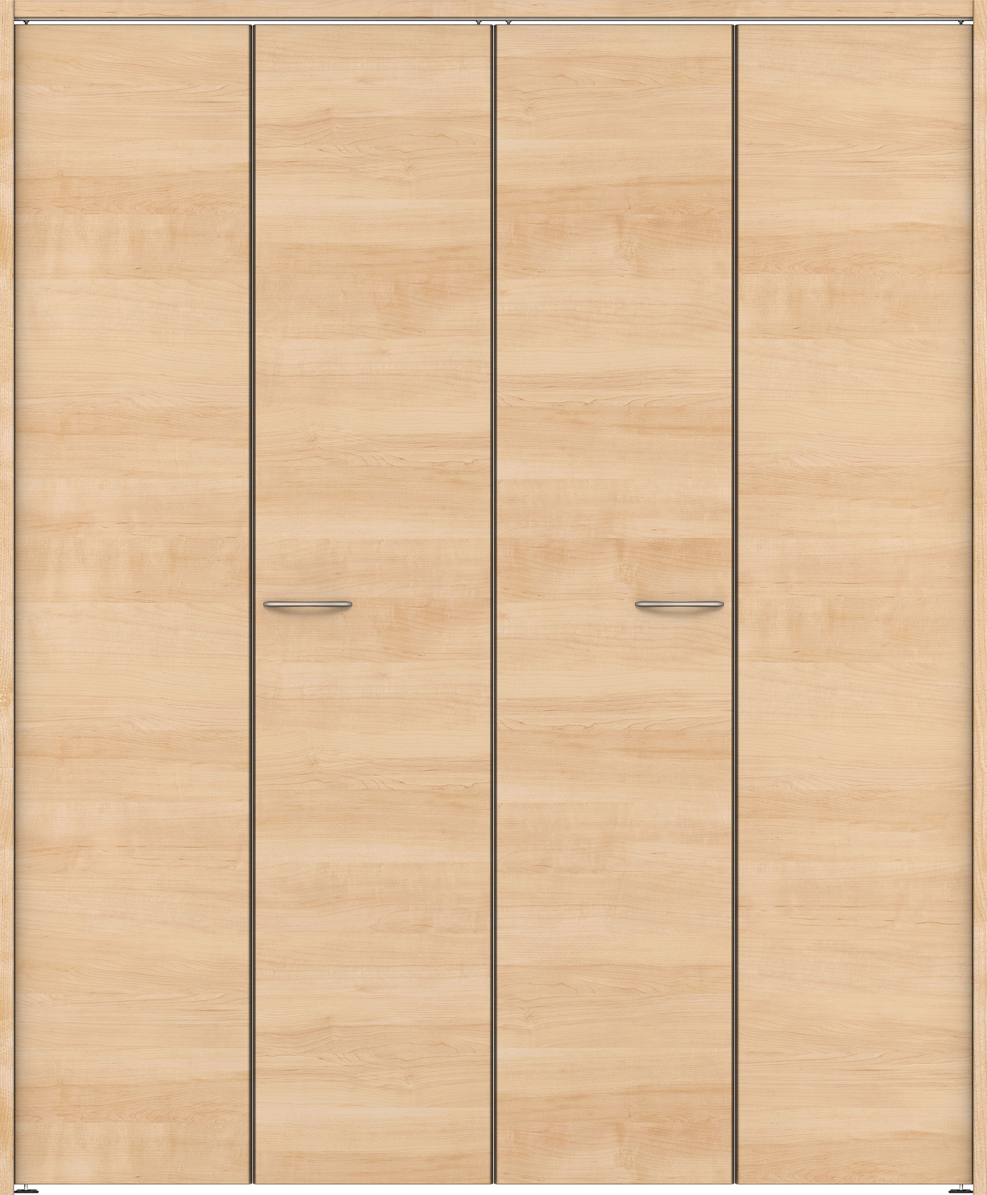 クローク収納　イエリア　折戸ユニット　フラット横木目タイプ　ウッド扉　下レールレス三方枠（固定枠）　セット　１６４４幅（６尺小間口）　２０３５高　〈ミルベージュ柄〉　ハンドルラウンド型〈Ｔシルバー色〉