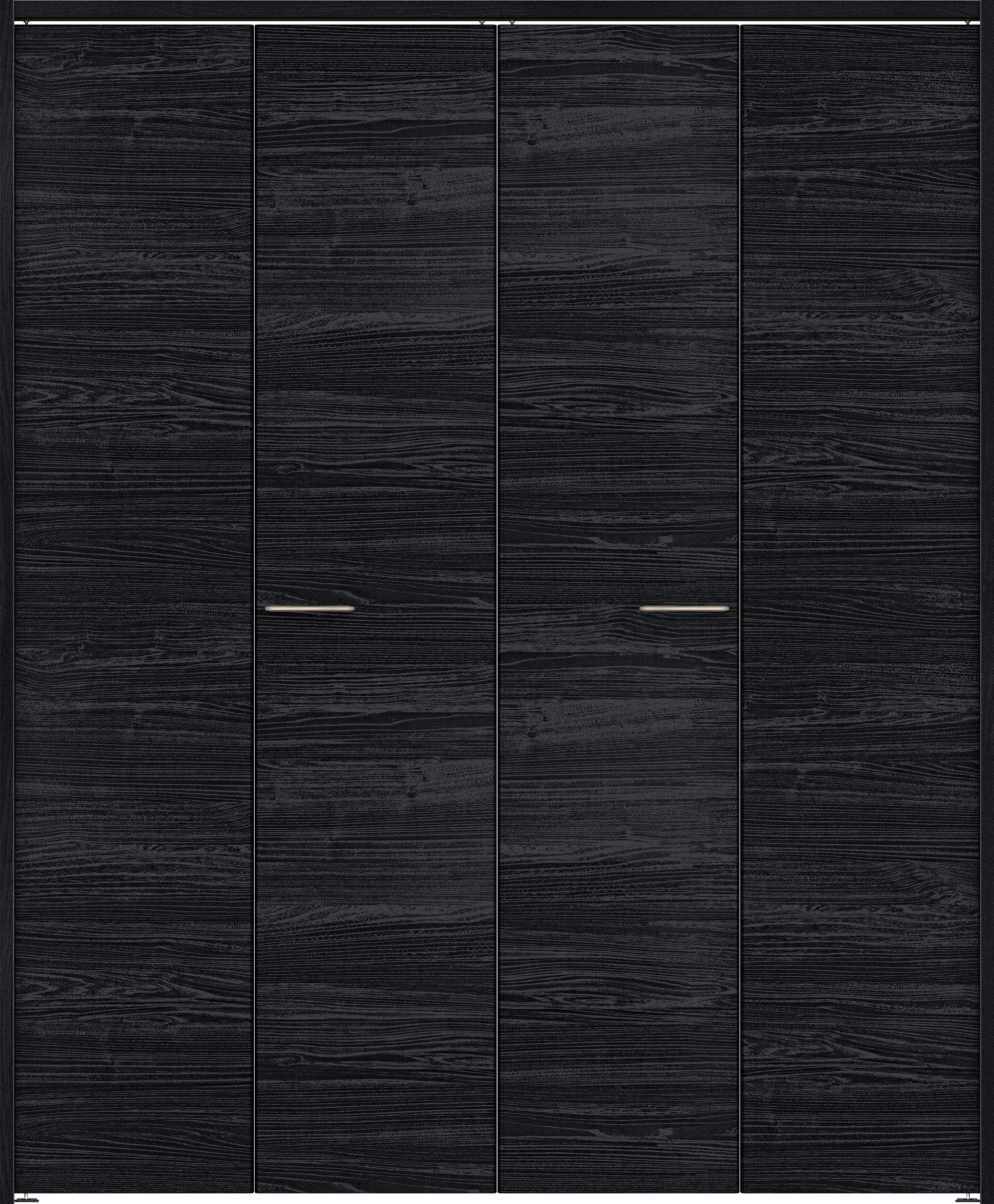 クローク収納　イエリア　折戸ユニット　フラット横木目タイプ　ウッド扉　下レールレス三方枠（固定枠）　セット　１６４４幅（６尺小間口）　２０３５高　〈モスブラック柄〉　ハンドルラウンド型〈Ｔシルバー色〉