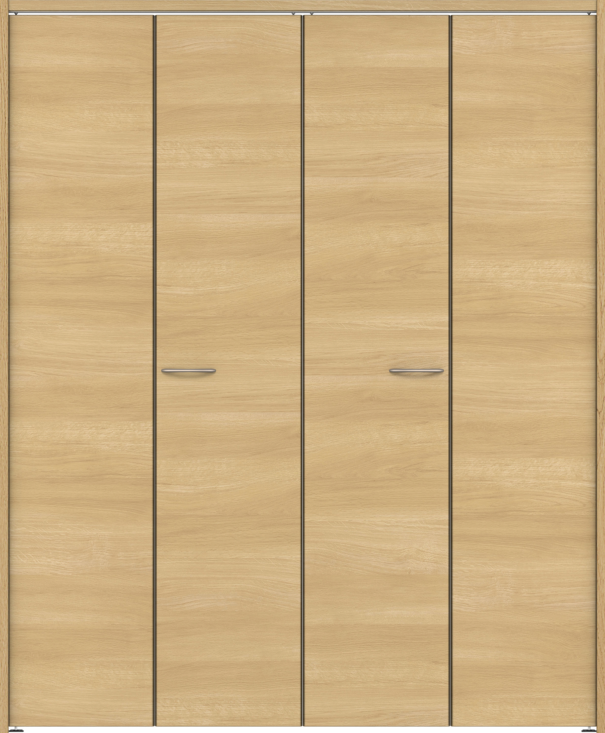 クローク収納　イエリア　折戸　フラット横木目　ウッド扉　下レールレス三方枠（固定枠）　セット　１６４４幅（６尺小間口）　２０３５高　〈ライトオーカー柄〉　ハンドルラウンド型〈Ｔシルバー色〉　抗ウイルス