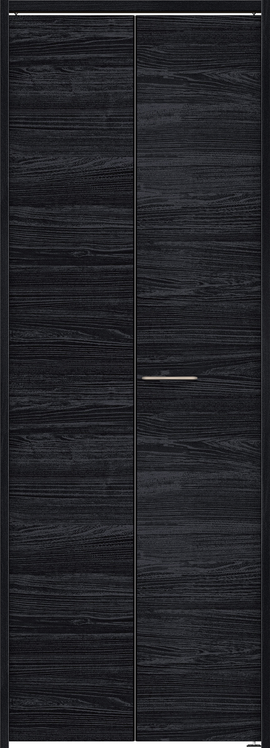 クローク収納　イエリア　折戸ユニット　フラット横木目タイプ　ウッド扉　下レールレス三方枠（固定枠）　セット　７３５幅（３尺間口）　２０３５高　〈モスブラック柄〉　ハンドルラウンド型〈Ｔシルバー色〉