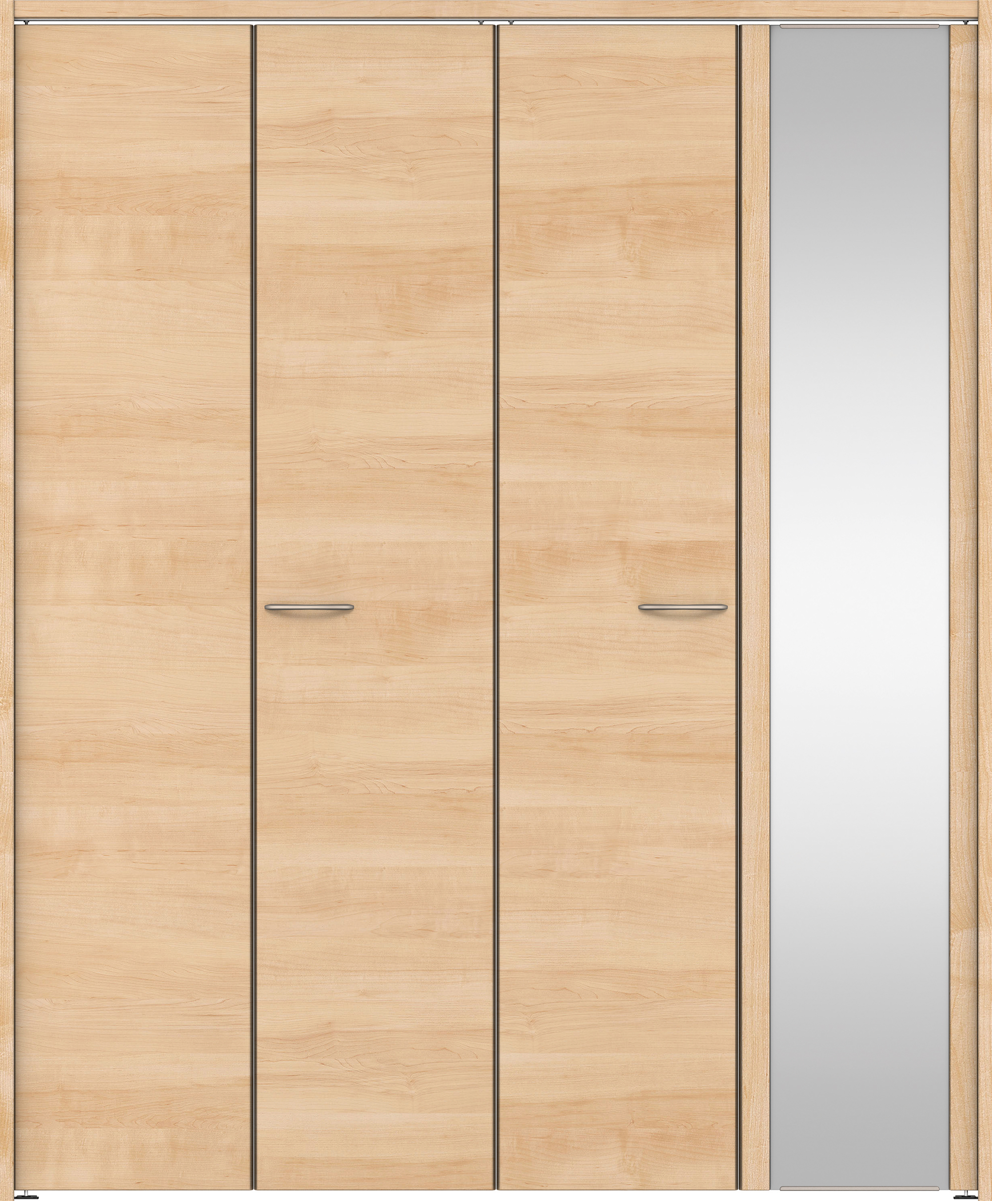 クローク収納　イエリア　折戸ユニット　フラット横木目タイプ　ミラー扉　下レールレス三方枠（固定枠）　セット　１６４４幅（６尺小間口）　２０３５高　〈ミルベージュ柄〉　ハンドルラウンド型〈Ｔシルバー色〉