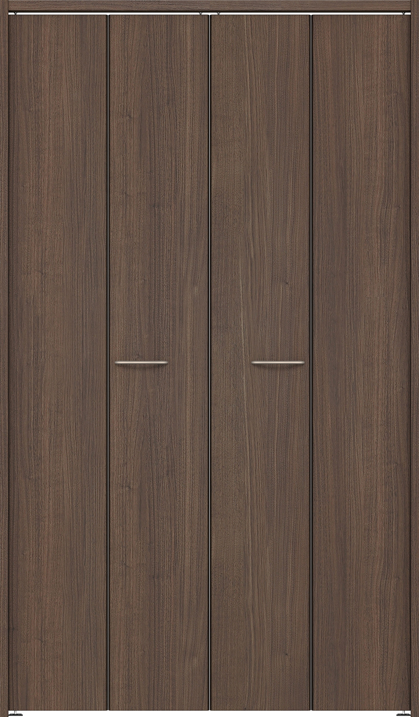 クローク収納　イエリア　折戸　フラット縦木目　ウッド扉　下レールレス三方枠（固定枠）　セット　１１９０幅（４．５尺間口）　２０３５高　〈ダルブラウン柄〉　ハンドルラウンド型〈鏡面クローム仕上げ〉