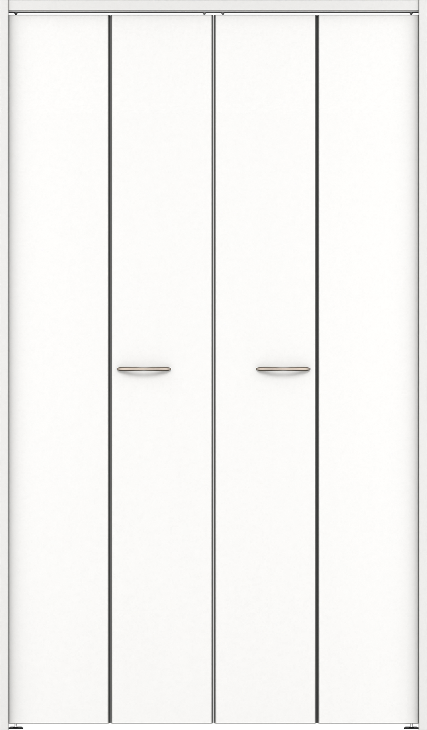 クローク収納　イエリア　折戸ユニット　フラット縦木目　ウッド扉　下レールレス三方枠（固定枠）　セット　１１９０幅（４．５尺間口）　２０３５高　〈パウダーホワイト柄〉　ハンドルラウンド型〈Ｔシルバー色〉