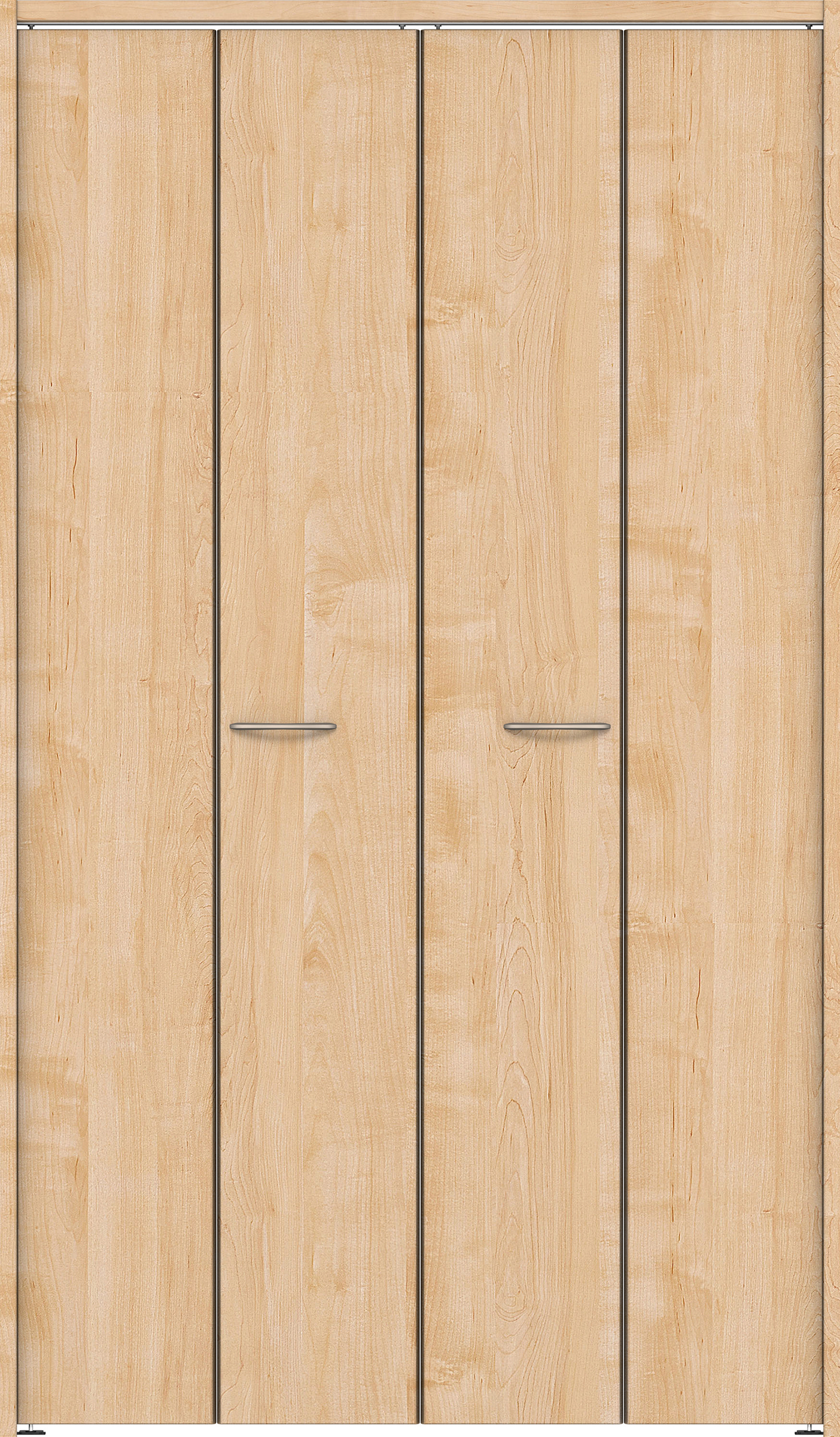 クローク収納　イエリア　折戸　フラット縦木目　ウッド扉　下レールレス三方枠（固定枠）　セット　１１９０幅（４．５尺間口）　２０３５高　〈ミルベージュ柄〉　ハンドルラウンド型〈Ｔシルバー色〉　抗ウイルス