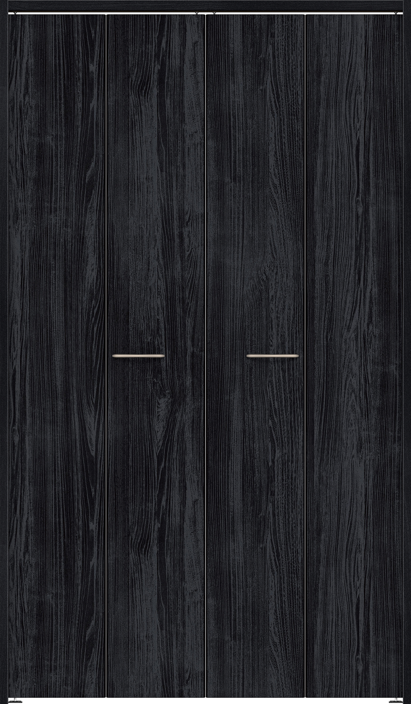 クローク収納　イエリア　折戸ユニット　フラット縦木目　ウッド扉　下レールレス三方枠（固定枠）　セット　１１９０幅（４．５尺間口）　２０３５高　〈モスブラック柄〉　ハンドルラウンド型〈Ｔシルバー色〉