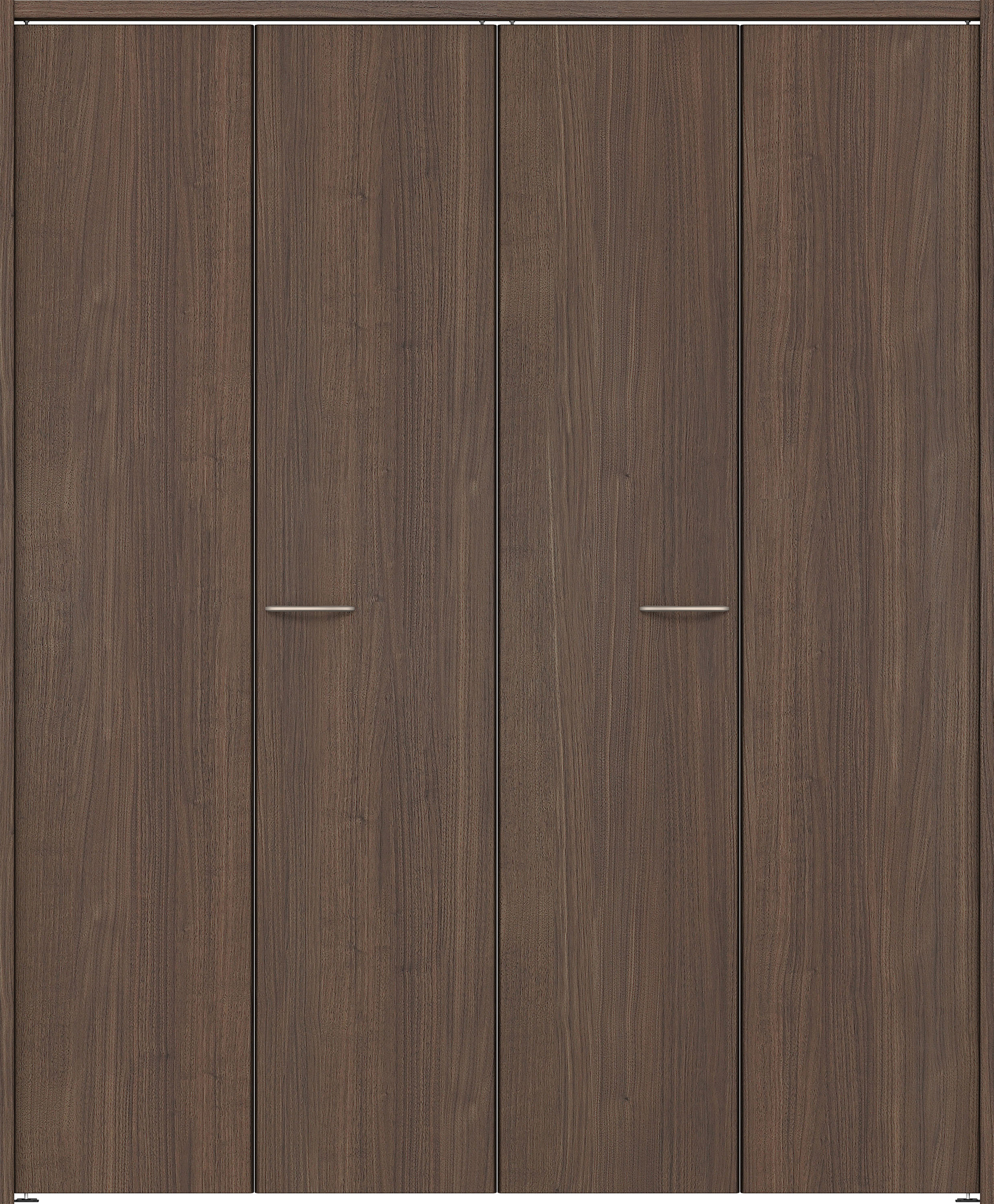 クローク収納　イエリア　折戸ユニット　フラット縦木目タイプ　ウッド扉　下レールレス三方枠（固定枠）　セット　１６４４幅（６尺小間口）　２０３５高　〈ダルブラウン柄〉　ハンドルラウンド型〈Ｔシルバー色〉