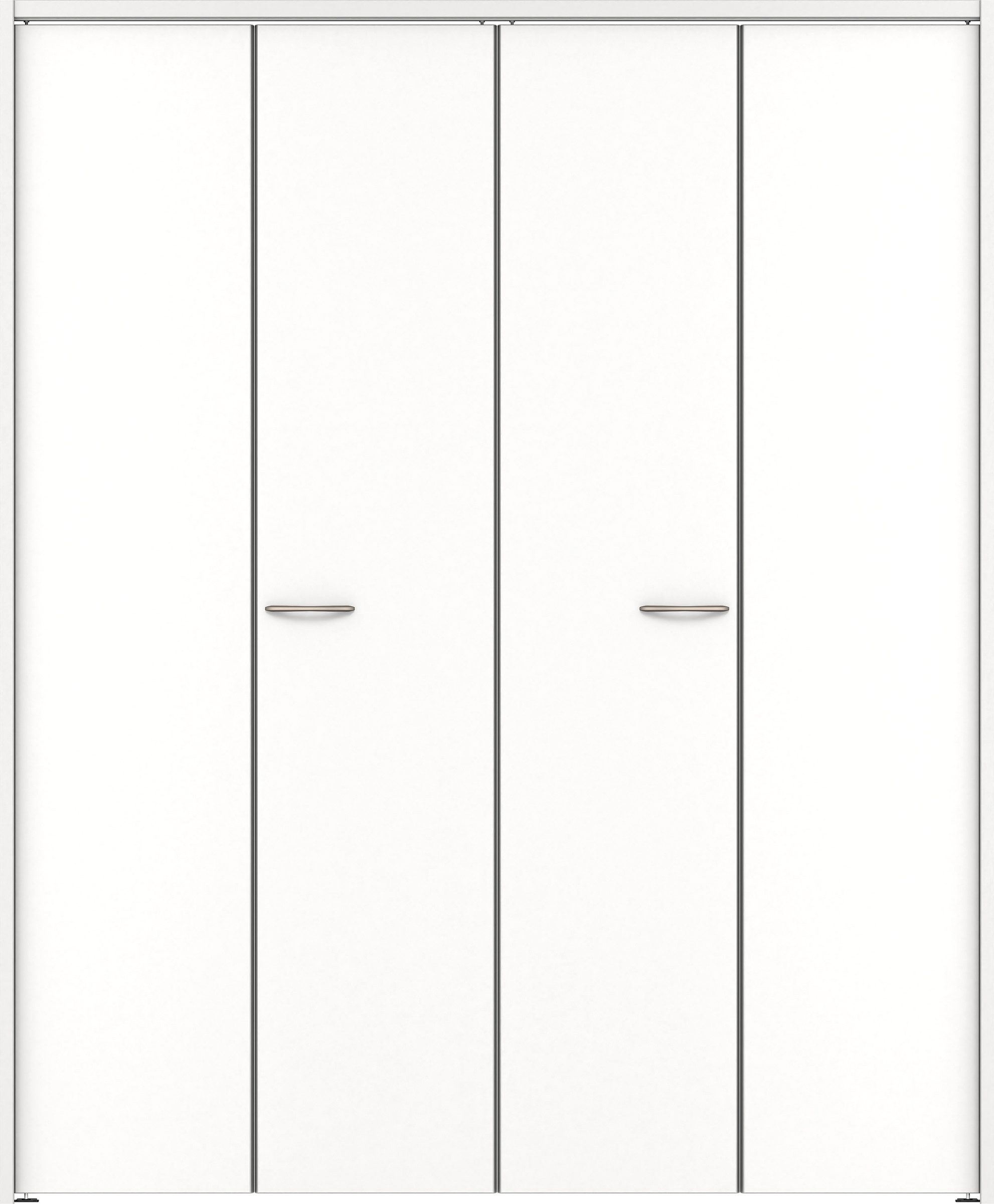 クローク収納　イエリア　折戸ユニット　フラット縦木目　ウッド扉　下レールレス三方枠（固定枠）　セット　１６４４幅（６尺小間口）　２０３５高　〈パウダーホワイト柄〉　ハンドルラウンド型〈Ｔシルバー色〉