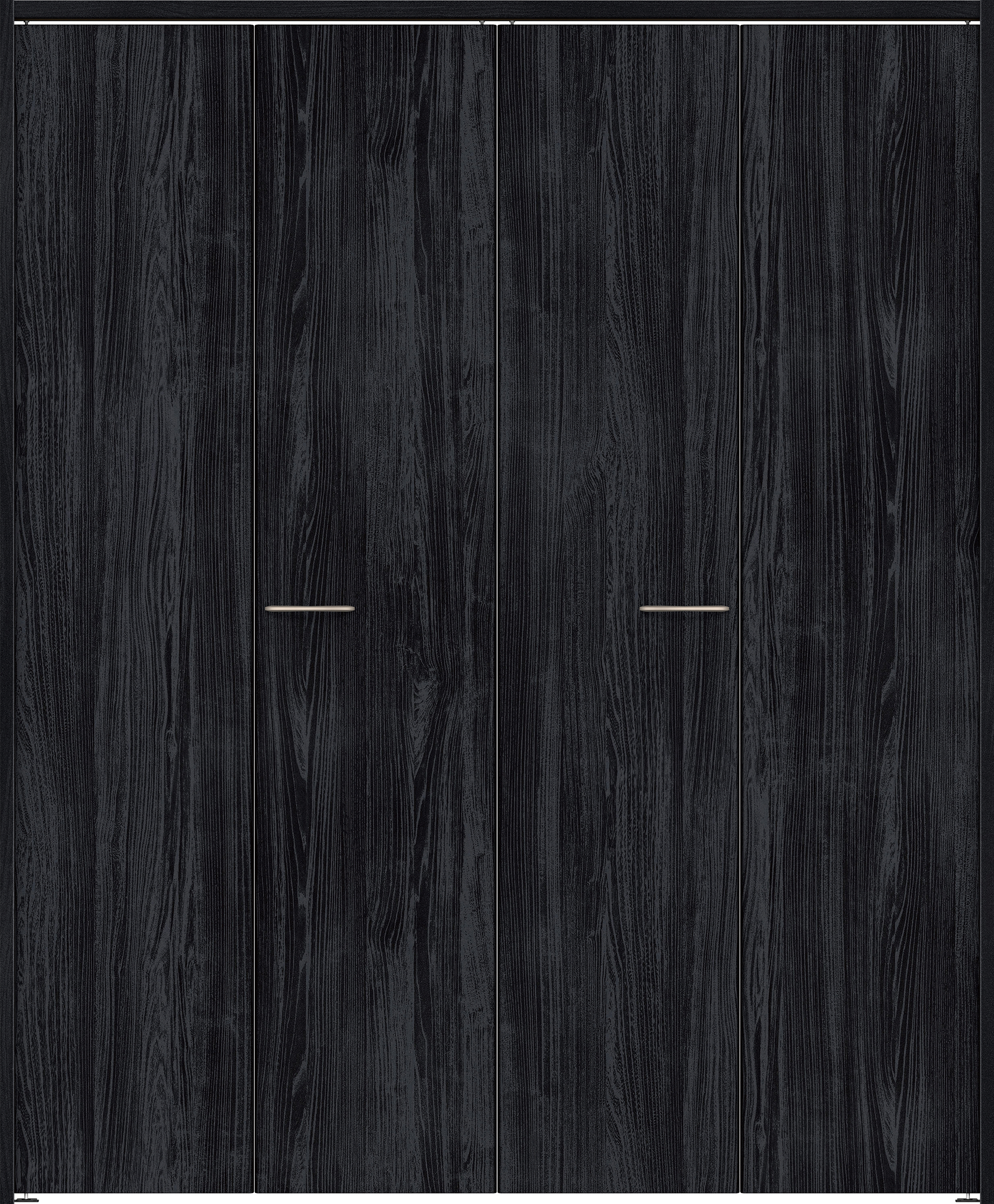 クローク収納　イエリア　折戸ユニット　フラット縦木目タイプ　ウッド扉　下レールレス三方枠（固定枠）　セット　１６８０幅（６尺間口）　２０３５高　〈モスブラック柄〉　ハンドルラウンド型〈Ｔシルバー色〉