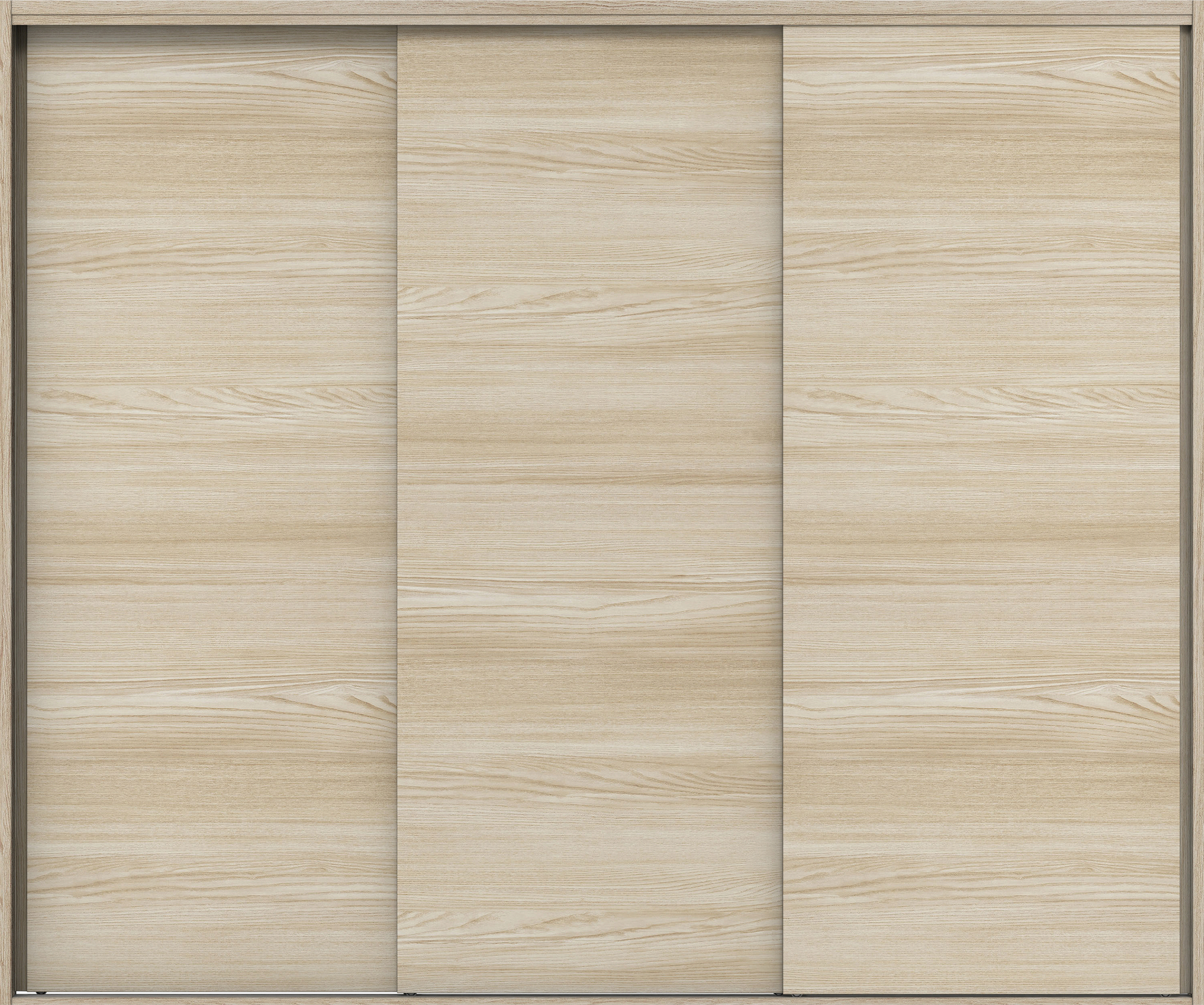 クローク収納　イエリア　引戸ユニット　通し引手　横木目タイプ　四方枠（固定枠）　セット　２４５０幅（９尺間口）　２０４５高　〈ソフトグレージュ柄〉　ハンドルレス