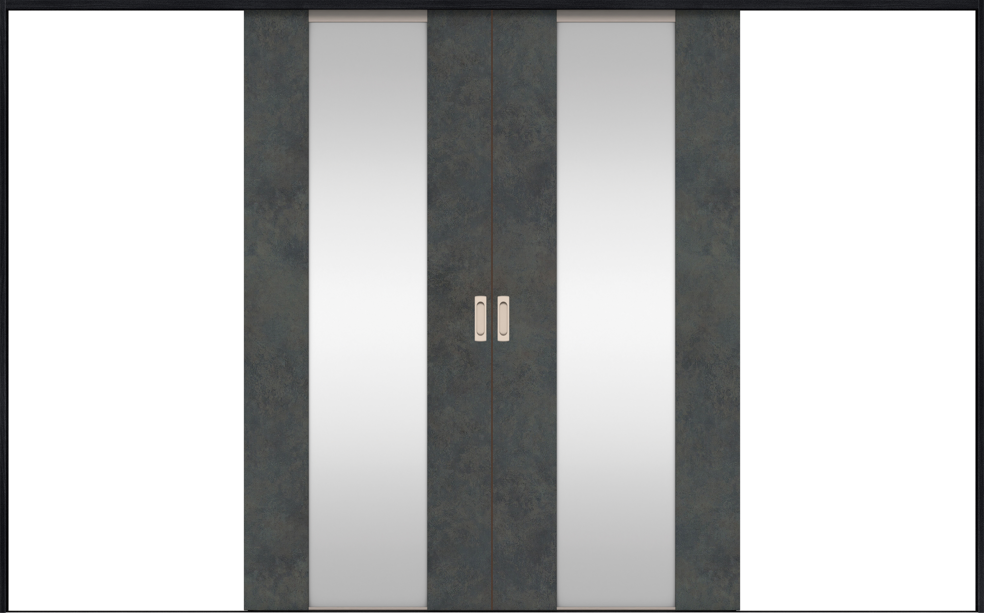 リビングドア　イエリア　引戸・引分　扉セット　４Ｐデザイン　３２６６幅用　２０００高　〈アイアンブラック柄〉　左右兼用　錠なし　ラクラクローズ付