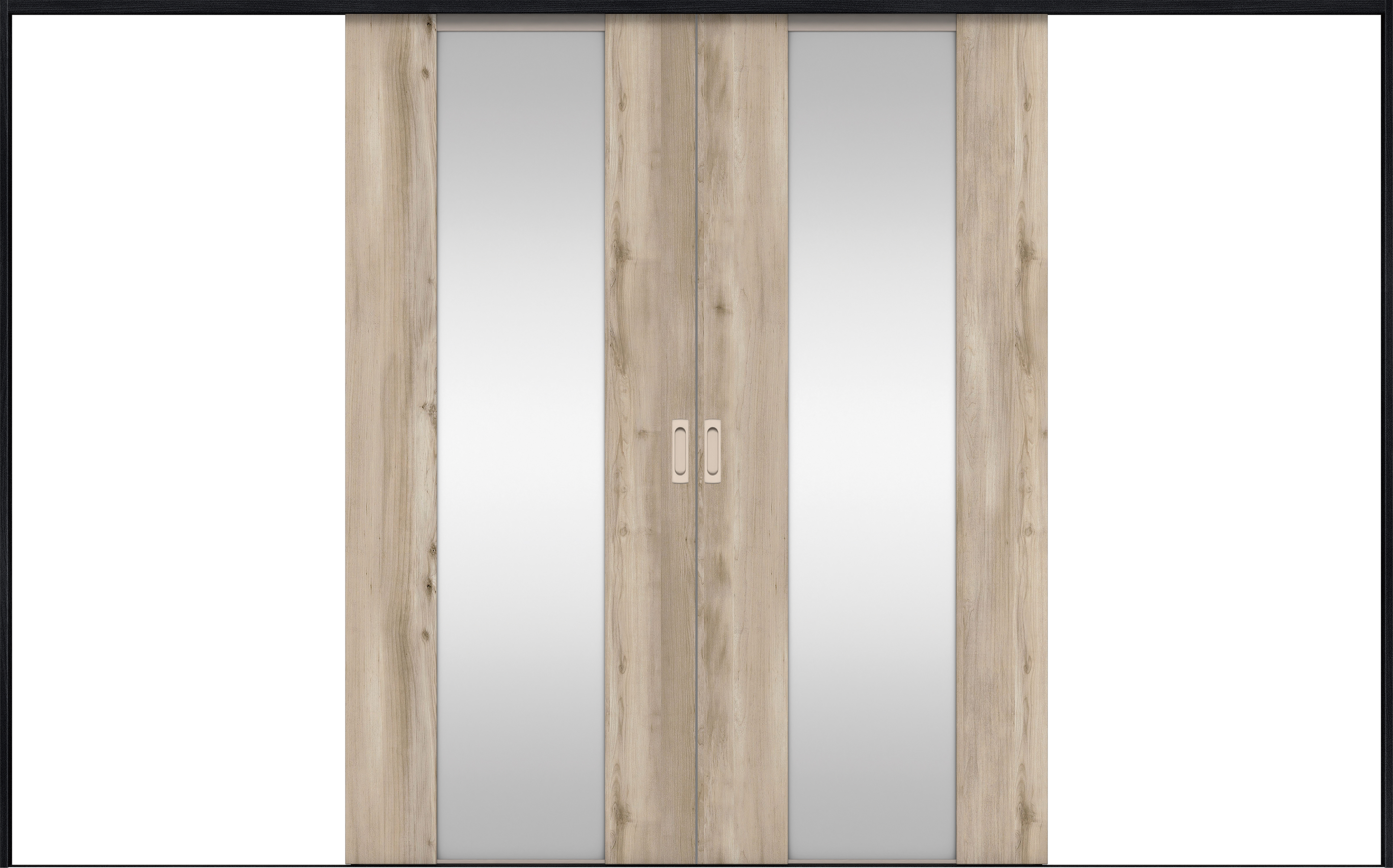 リビングドア　イエリア　引戸・引分　扉セット　４Ｐデザイン　３２６６幅用　２０００高　〈スモークグレー柄〉　左右兼用　錠なし　ラクラクローズ付