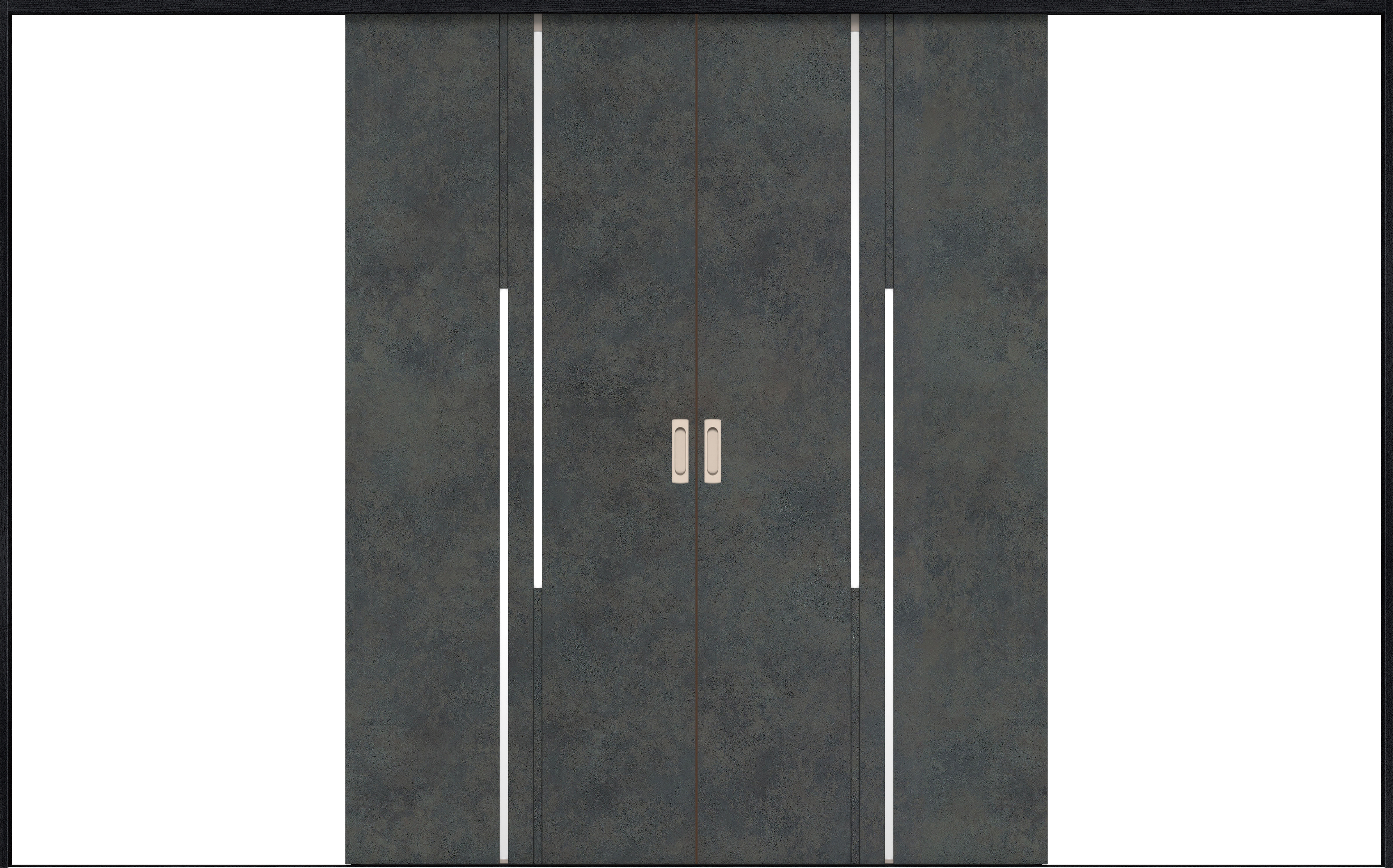 リビングドア　イエリア　引戸・引分　扉セット　７Ｐデザイン　３２６６幅用　２０００高　〈アイアンブラック柄〉　左右兼用　錠なし　ラクラクローズ付