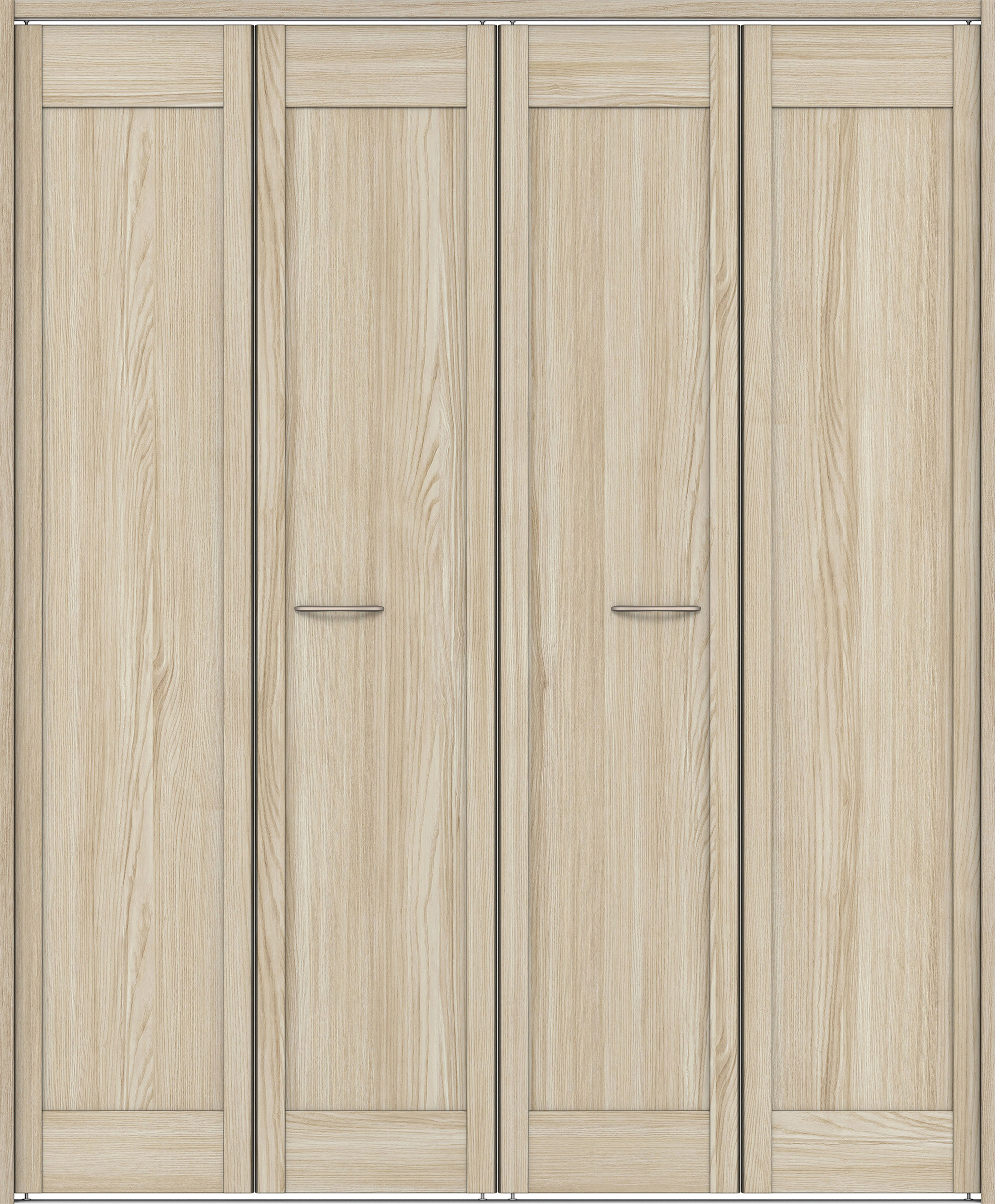 クローク収納　イエリア　折戸ユニット　カマチタイプ　ウッド扉　下レール付三方枠（固定枠）　セット　１６４４幅（６尺小間口）　２０３５高　〈ソフトグレージュ柄〉　ハンドルラウンド型〈Ｔシルバー色〉