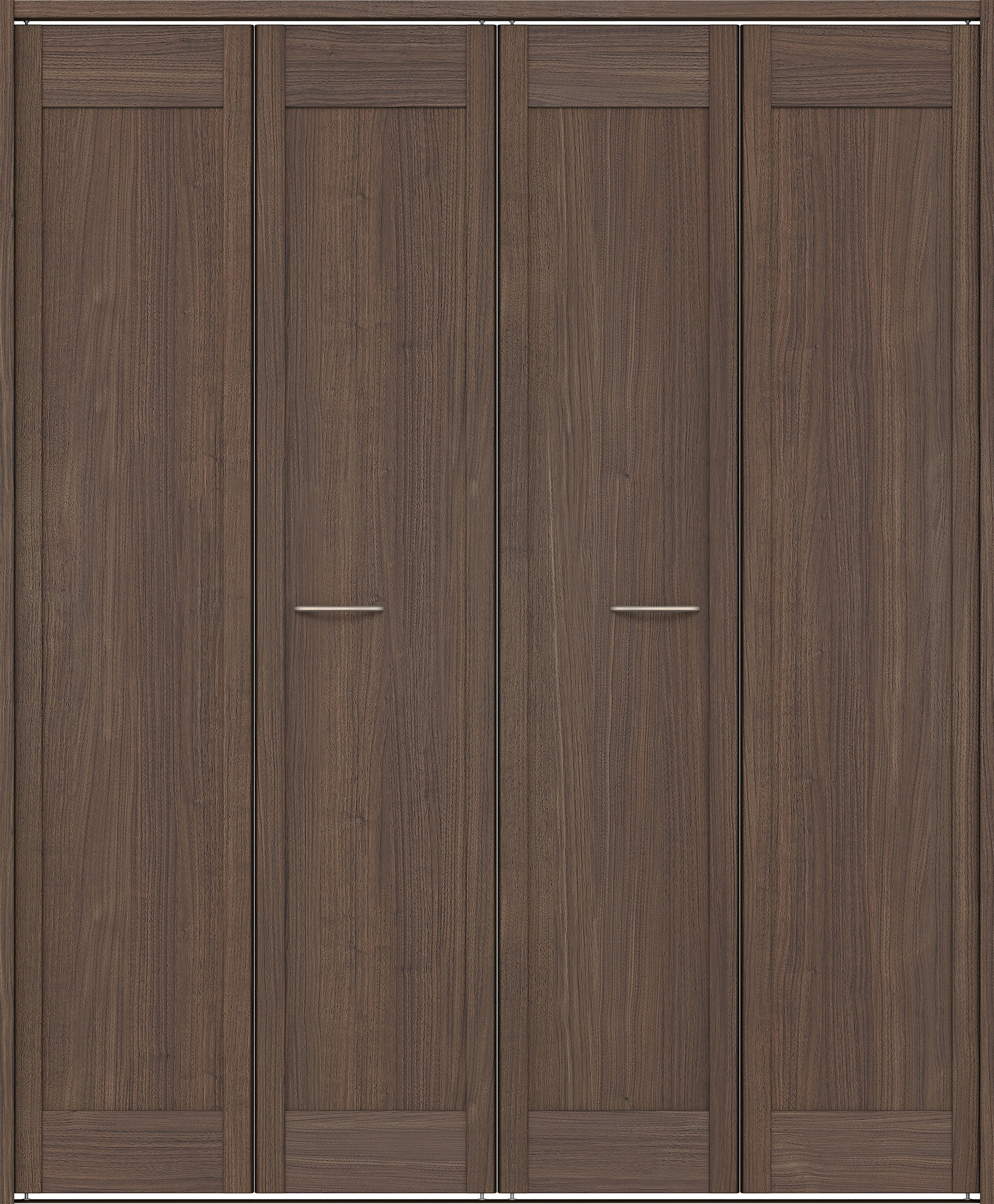 クローク収納　イエリア　折戸ユニット　カマチタイプ　ウッド扉　下レール付三方枠（固定枠）　セット　１６４４幅（６尺小間口）　２０３５高　〈ダルブラウン柄〉　ハンドルラウンド型〈Ｔシルバー色〉