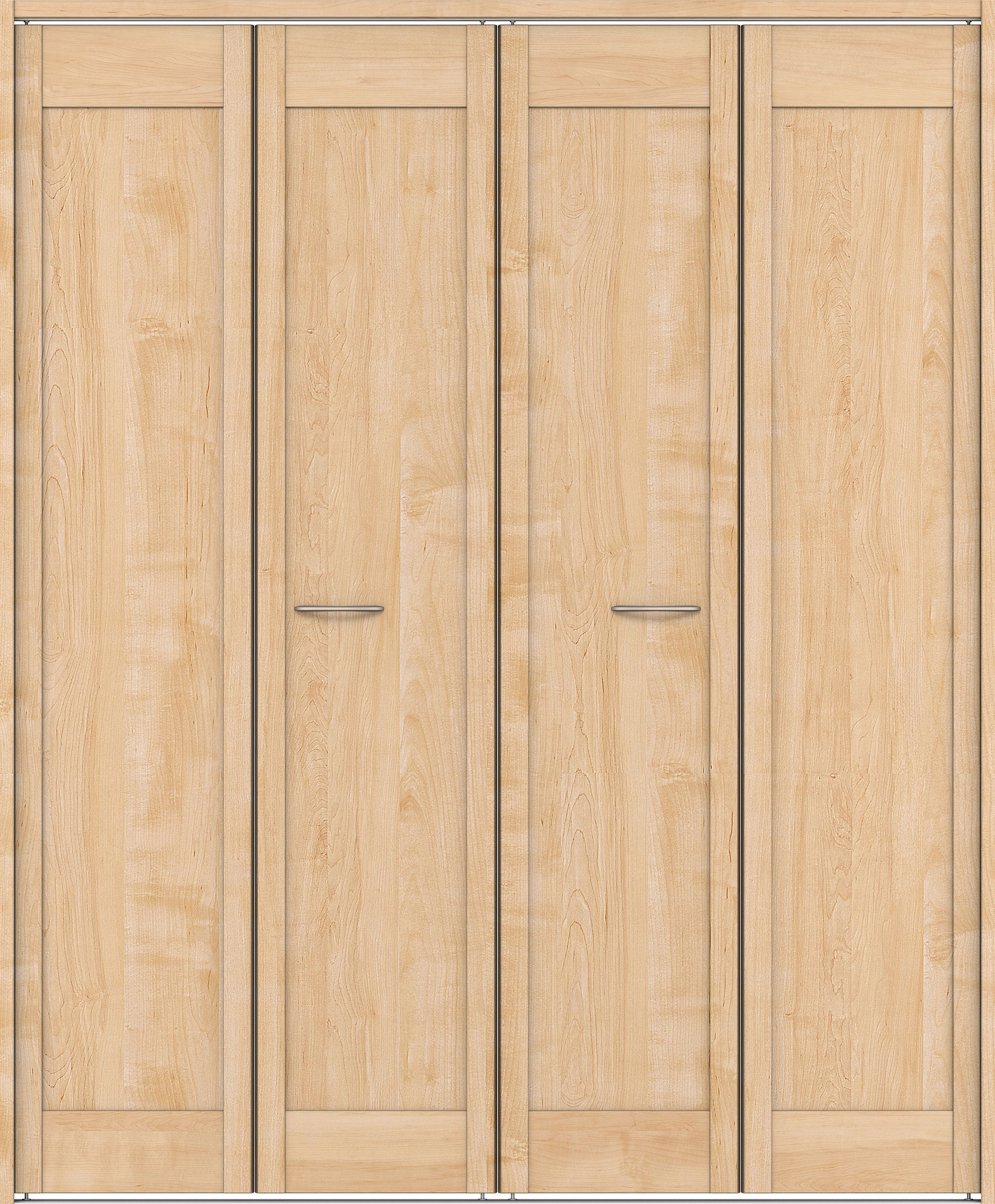 クローク収納　イエリア　折戸ユニット　カマチタイプ　ウッド扉　下レール付三方枠（固定枠）　セット　１６８０幅（６尺間口）　２０３５高　〈ミルベージュ柄〉　ハンドルラウンド型〈Ｔシルバー色〉