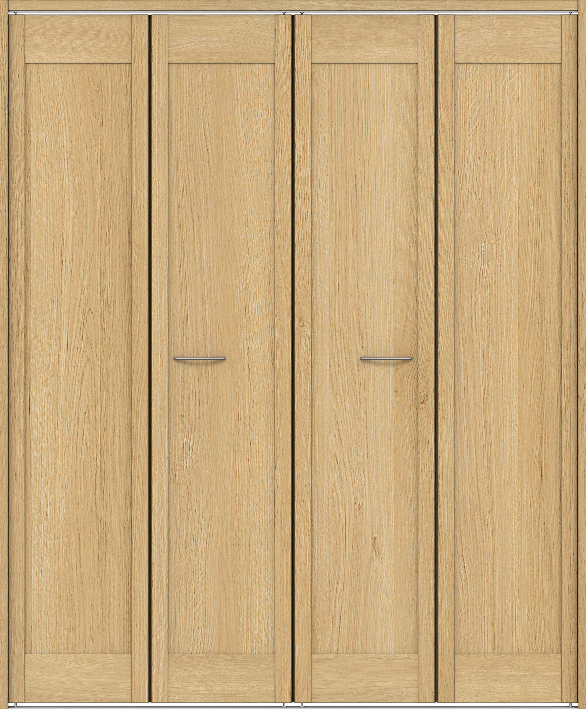 クローク収納　イエリア　折戸ユニット　カマチタイプ　ウッド扉　下レール付三方枠（固定枠）　セット　１６４４幅（６尺小間口）　２０３５高　〈ライトオーカー柄〉　ハンドルラウンド型〈Ｔシルバー色〉