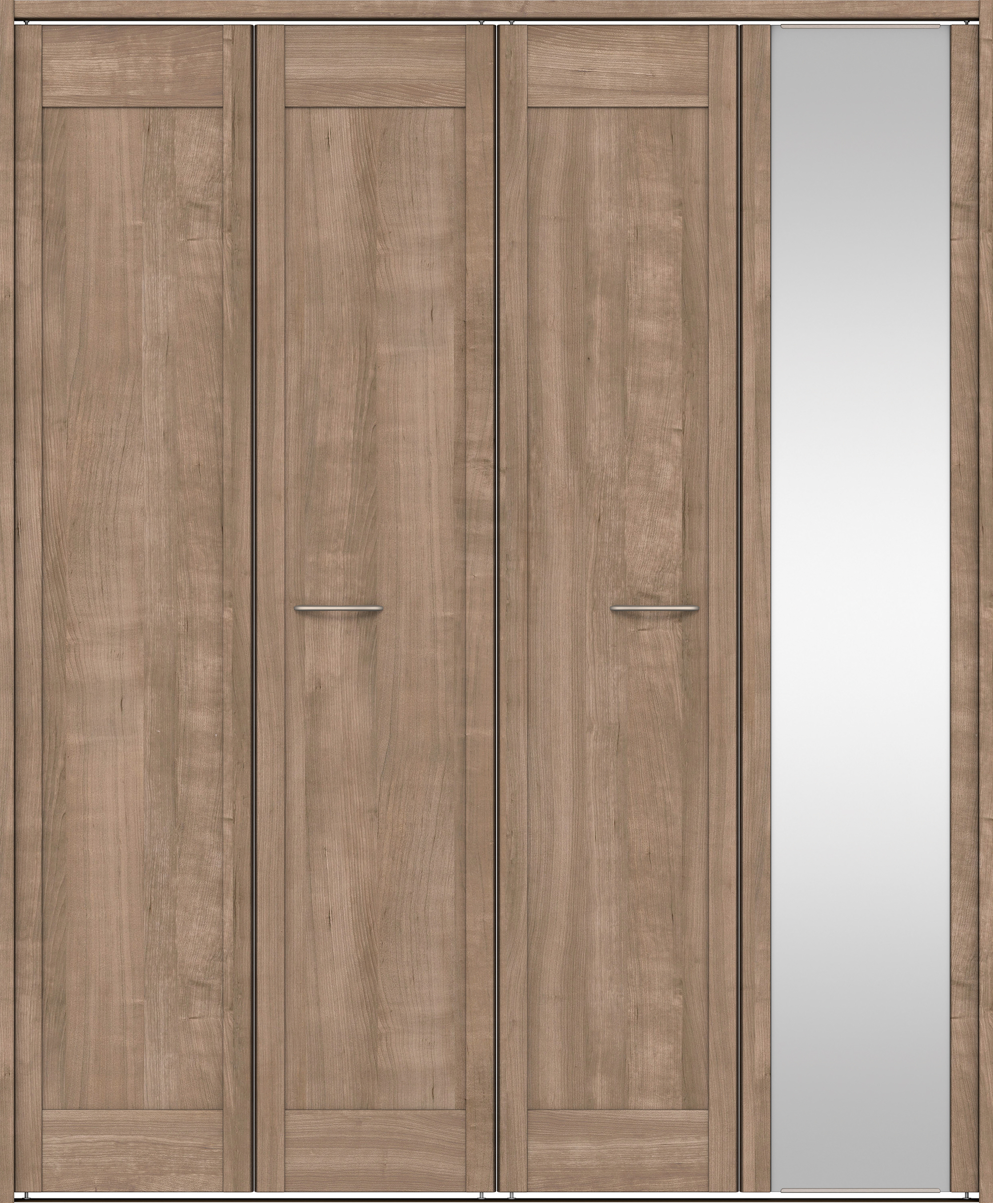 クローク収納　イエリア　折戸ユニット　カマチタイプ　ミラー扉　下レール付三方枠（固定枠）　セット　１６４４幅（６尺小間口）　２０３５高　〈トープグレー柄〉　ハンドル角型〈鏡面クローム仕上げ〉