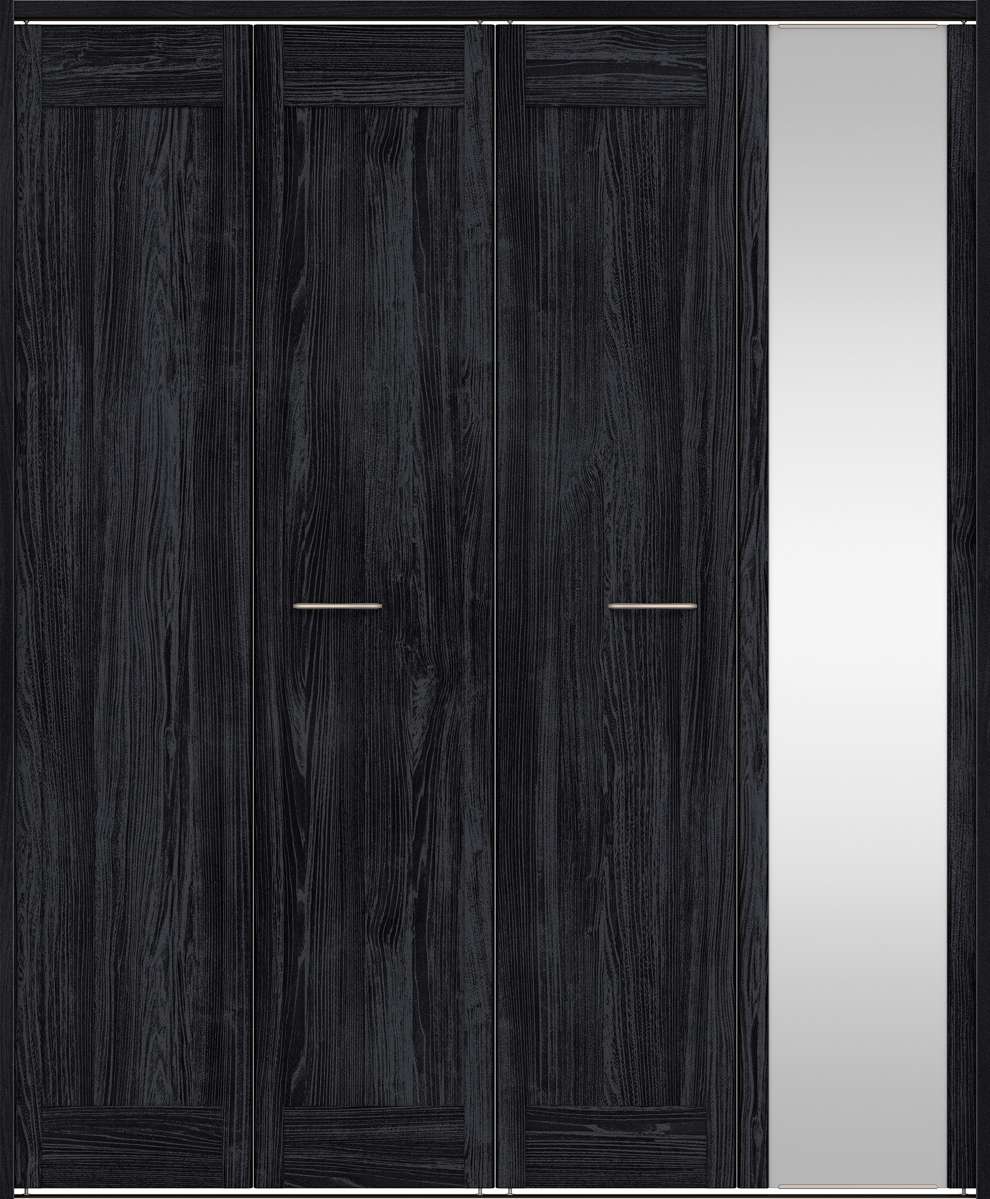 クローク収納　イエリア　折戸ユニット　カマチタイプ　ミラー扉　下レール付三方枠（固定枠）　セット　１６８０幅（６尺間口）　２０３５高　〈モスブラック柄〉　ハンドルラウンド型〈Ｔシルバー色〉