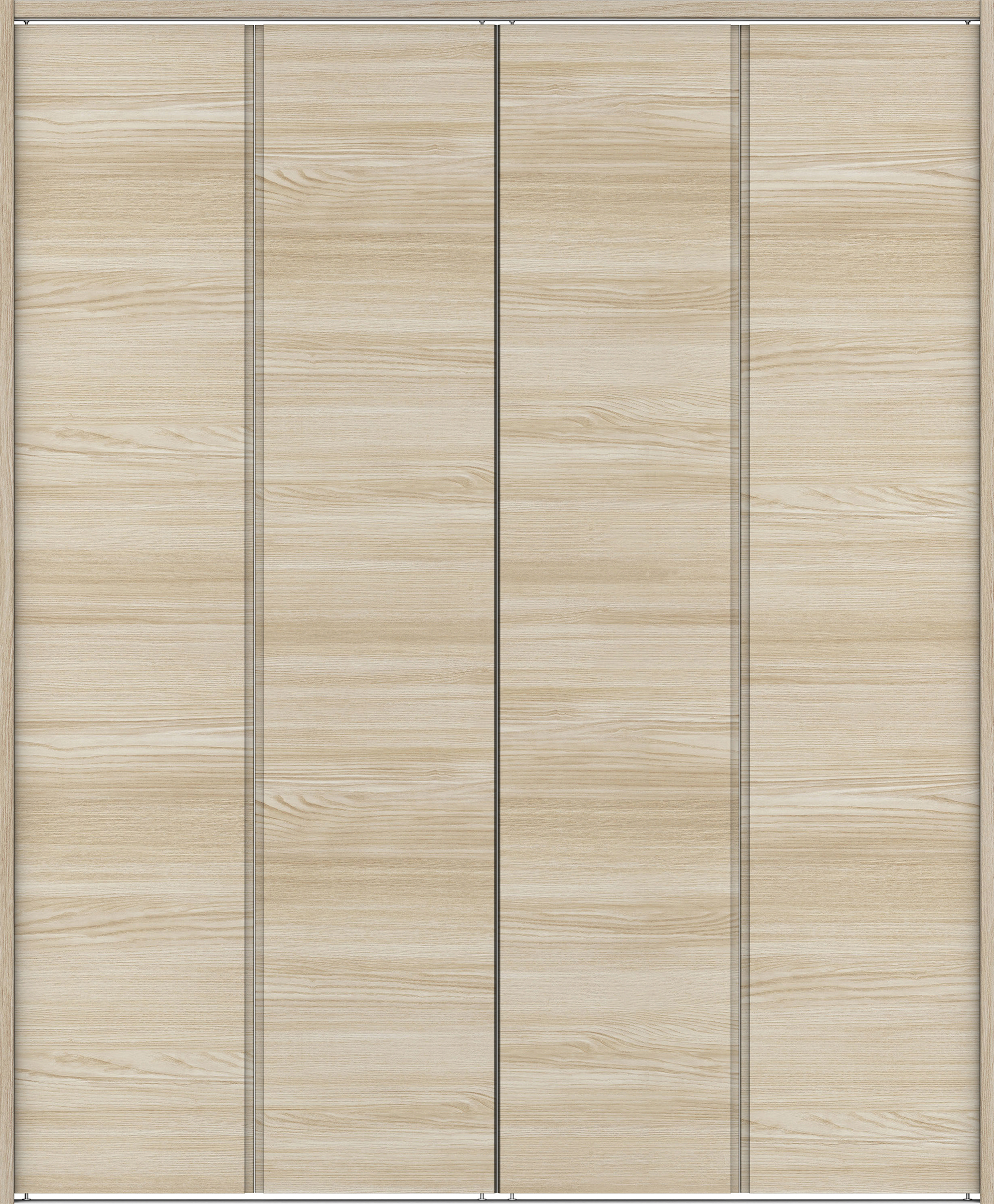 クローク収納　イエリア　折戸ユニット　ハンドルレス横木目タイプ　ウッド扉　下レール付三方枠（固定枠）　セット　１６８０幅（６尺間口）　２０３５高　〈ソフトグレージュ柄〉　ハンドルレス