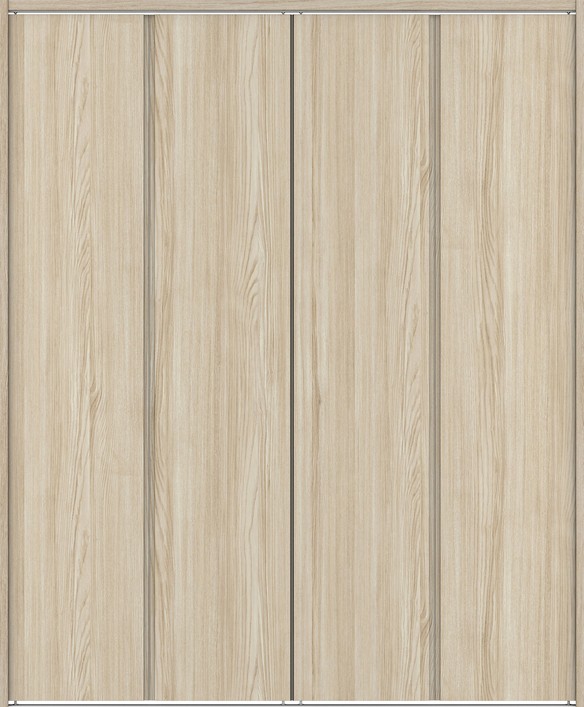 クローク収納　イエリア　折戸ユニット　ハンドルレス縦木目タイプ　ウッド扉　下レール付三方枠（固定枠）　セット　１８２０幅（２Ｍ間口）　２０３５高　〈ソフトグレージュ柄〉　ハンドルレス