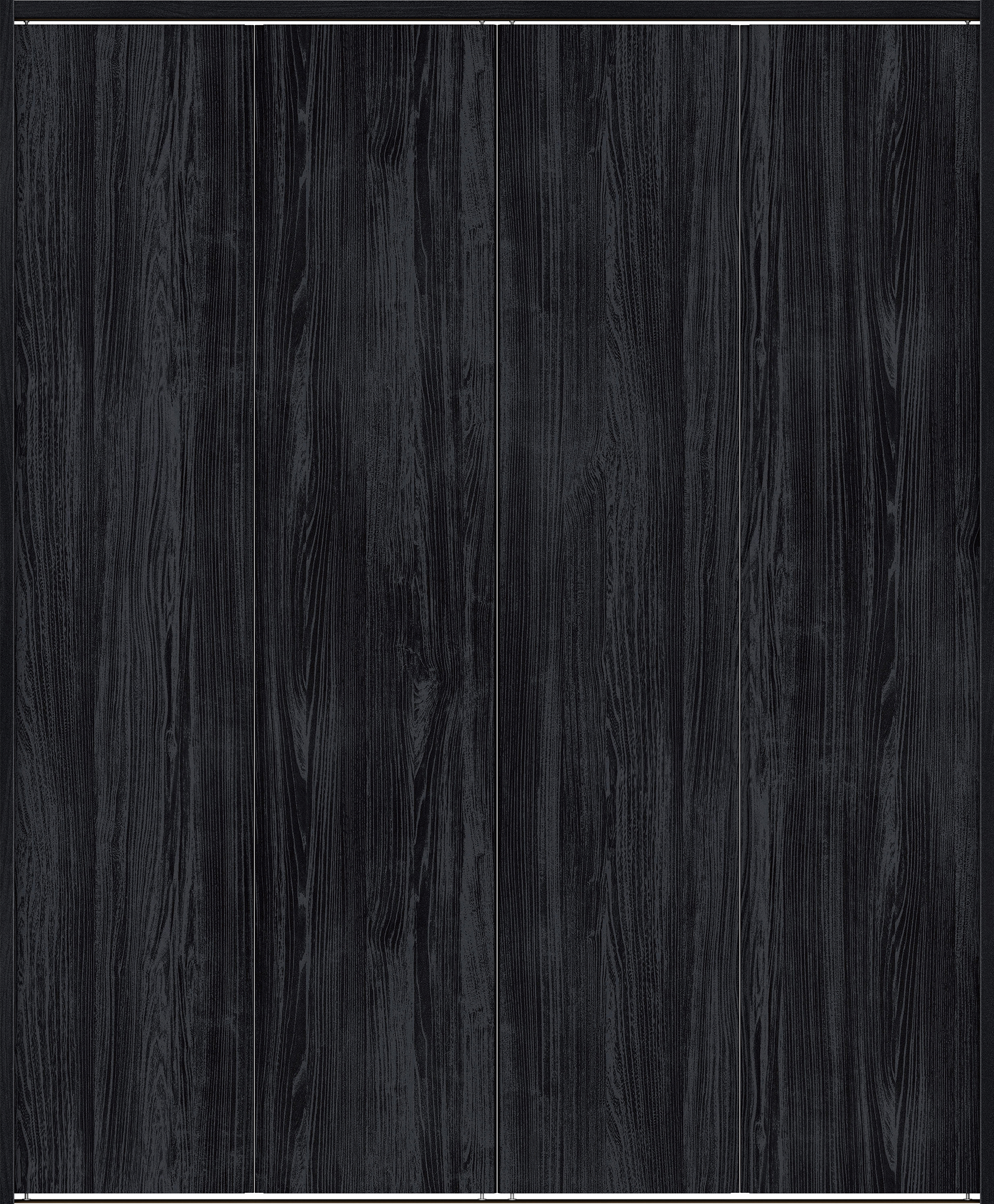 クローク収納　イエリア　折戸ユニット　ハンドルレス縦木目タイプ　ウッド扉　下レール付三方枠（固定枠）　セット　１８２０幅（２Ｍ間口）　２０３５高　〈モスブラック柄〉　ハンドルレス