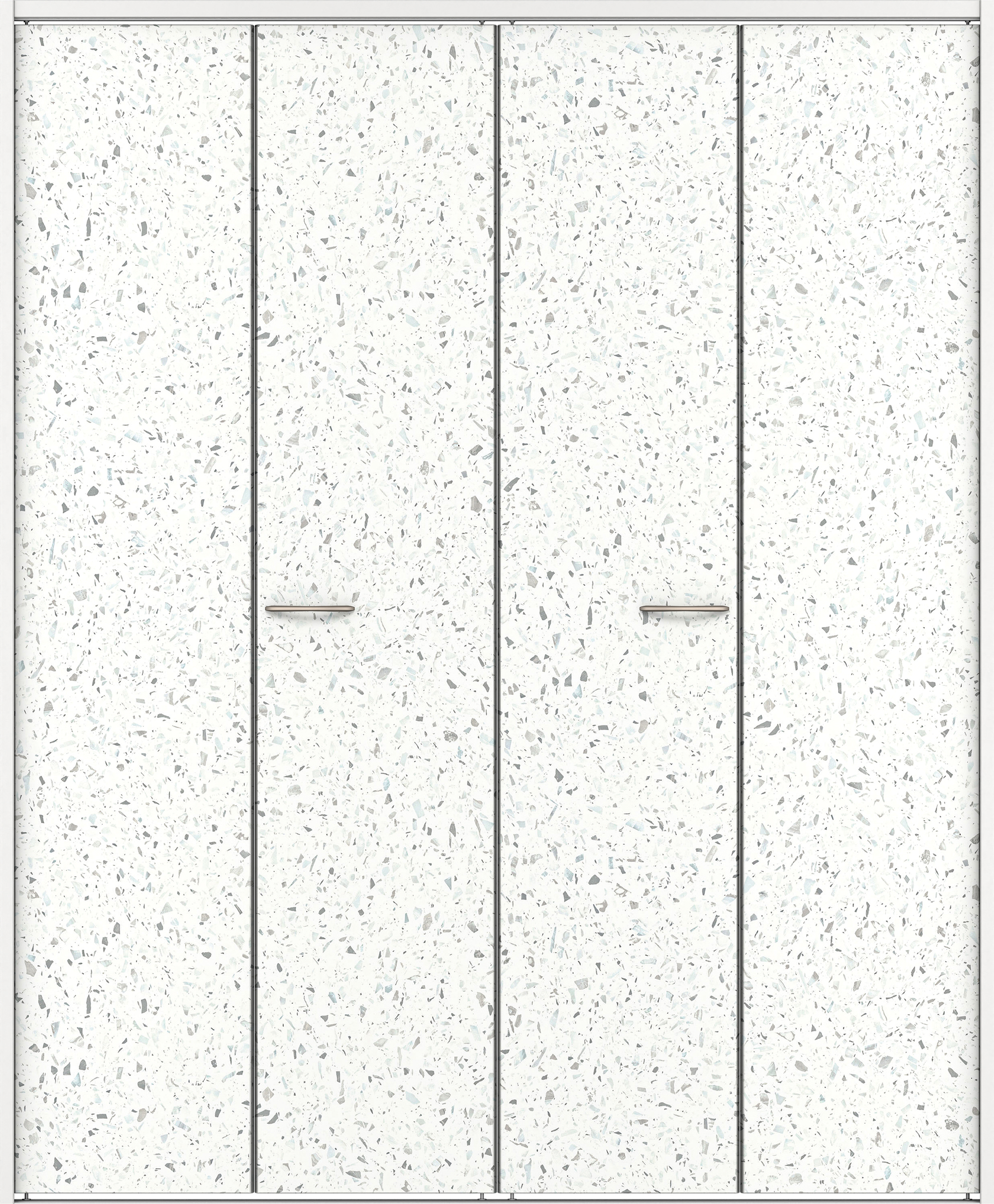 クローク収納　イエリア　折戸ユニット　フラットタイプ　パネル扉　下レール付三方枠（固定枠）　セット　１６４４幅（６尺小間口）　２０３５高　〈テラゾホワイト柄〉　ハンドル角型〈Ｔシルバー色〉