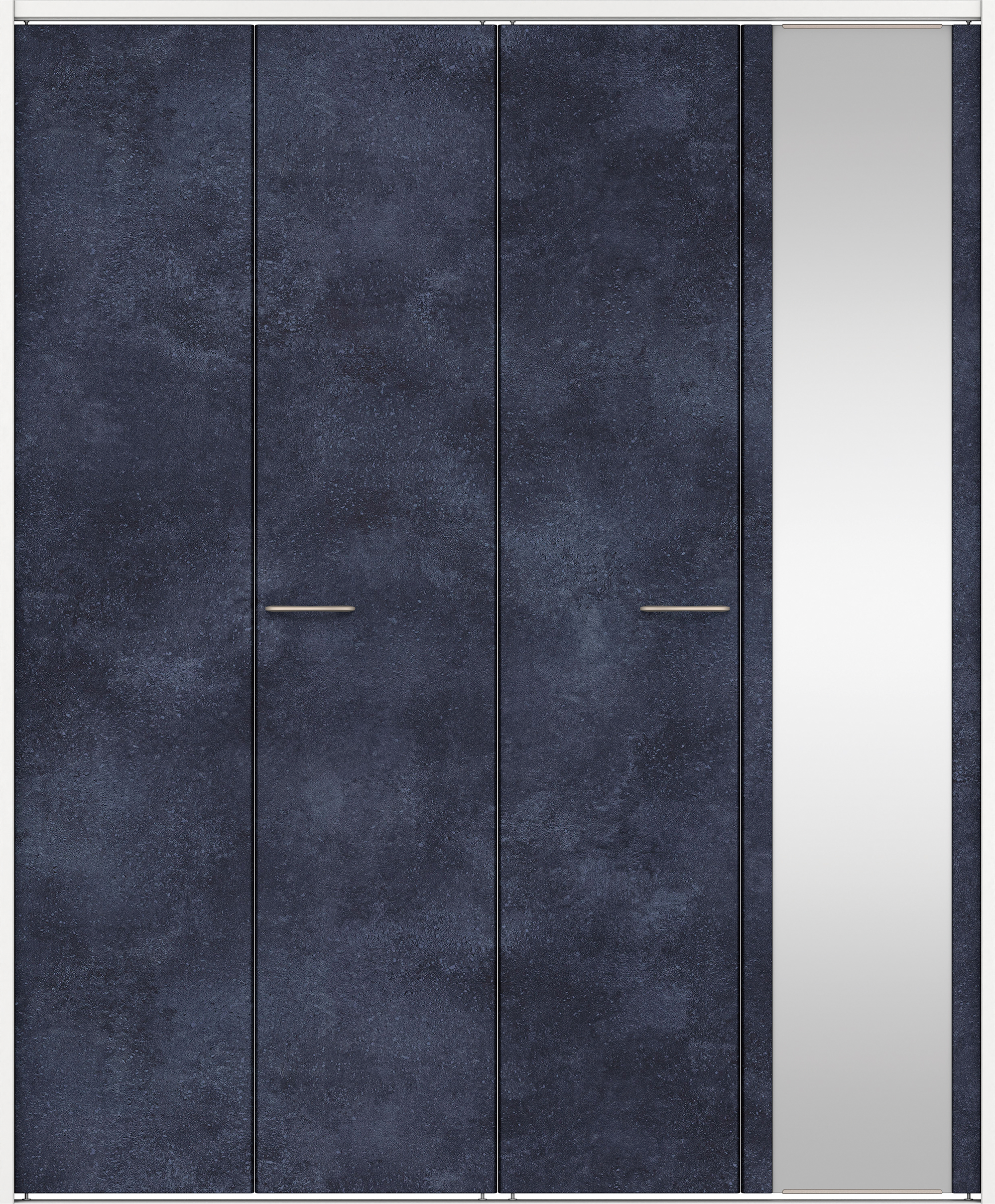 クローク収納　イエリア　折戸ユニット　フラット　ミラー扉　下レール付三方枠（固定枠）　セット　１６４４幅（６尺小間口）　２０３５高　〈コバルトブルー柄〉　ハンドルラウンド型〈Ｔシルバー色〉　抗ウイルス