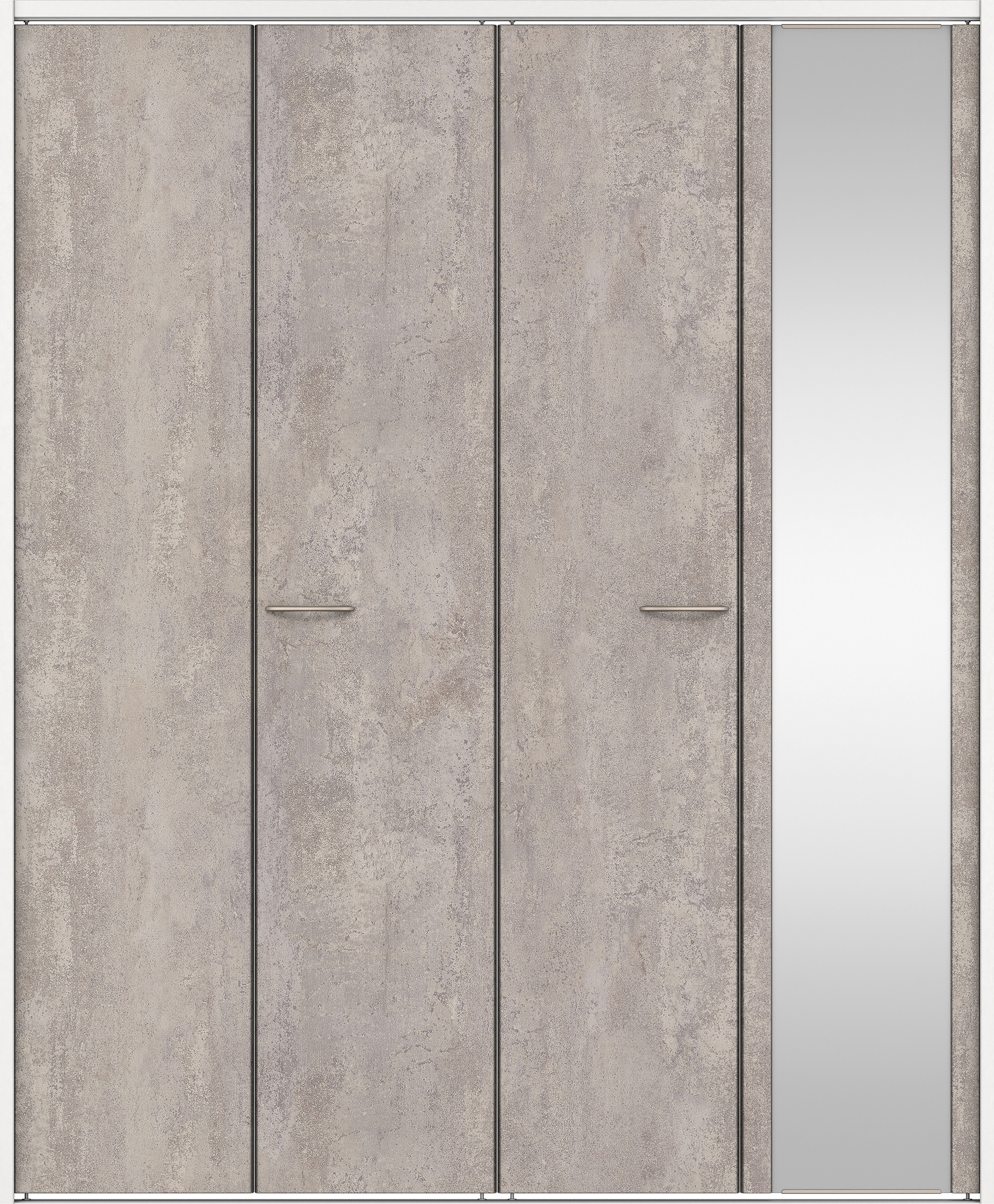 クローク収納　イエリア　折戸ユニット　フラット　ミラー扉　下レール付三方枠（固定枠）　セット　１６４４幅（６尺小間口）　２０３５高　〈コンクリートグレー柄〉　ハンドルラウンド型〈鏡面クローム仕上げ〉