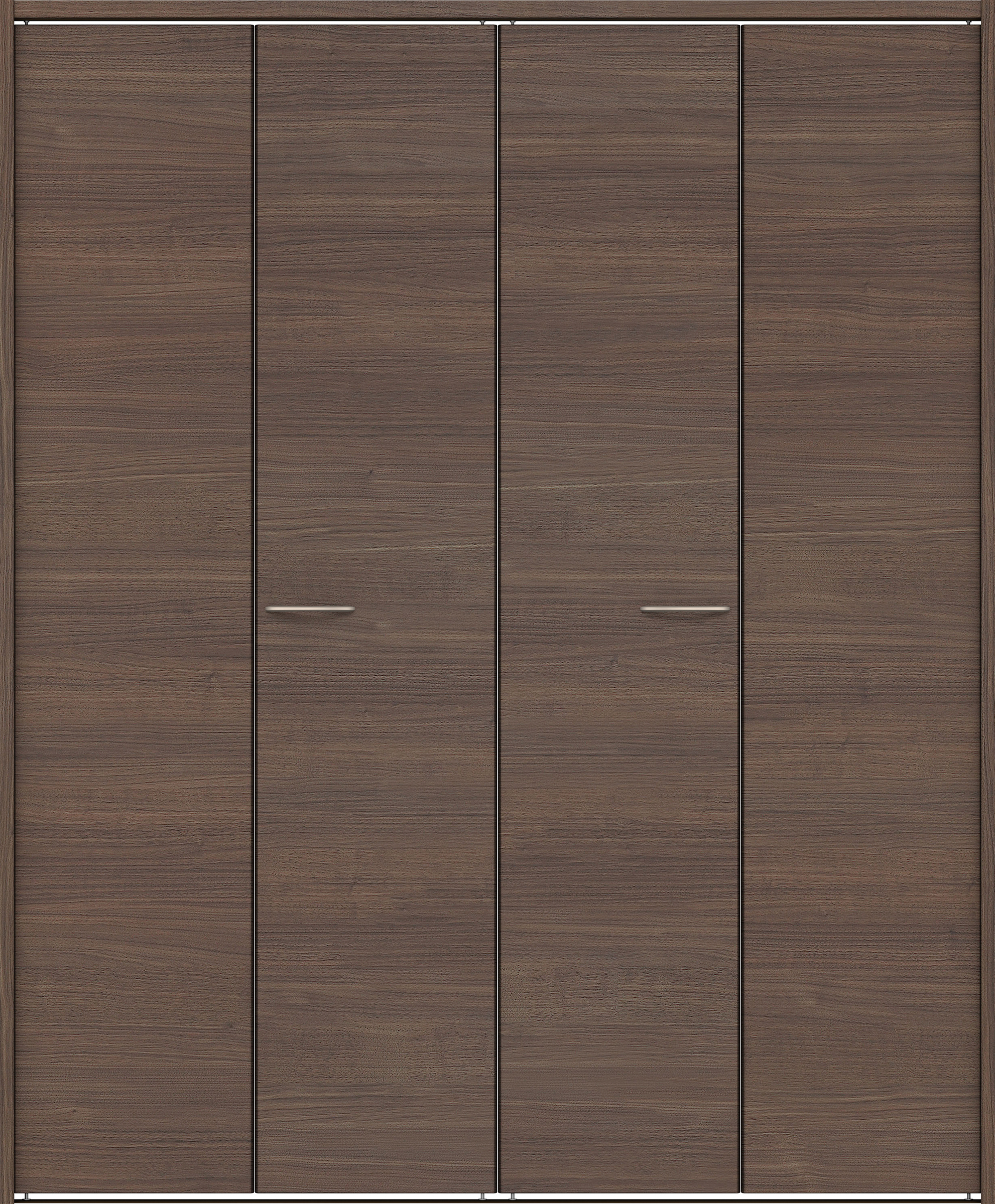 クローク収納　イエリア　折戸ユニット　フラット横木目タイプ　ウッド扉　下レール付三方枠（固定枠）　セット　１６８０幅（６尺間口）　２０３５高　〈ダルブラウン柄〉　ハンドルラウンド型〈Ｔシルバー色〉