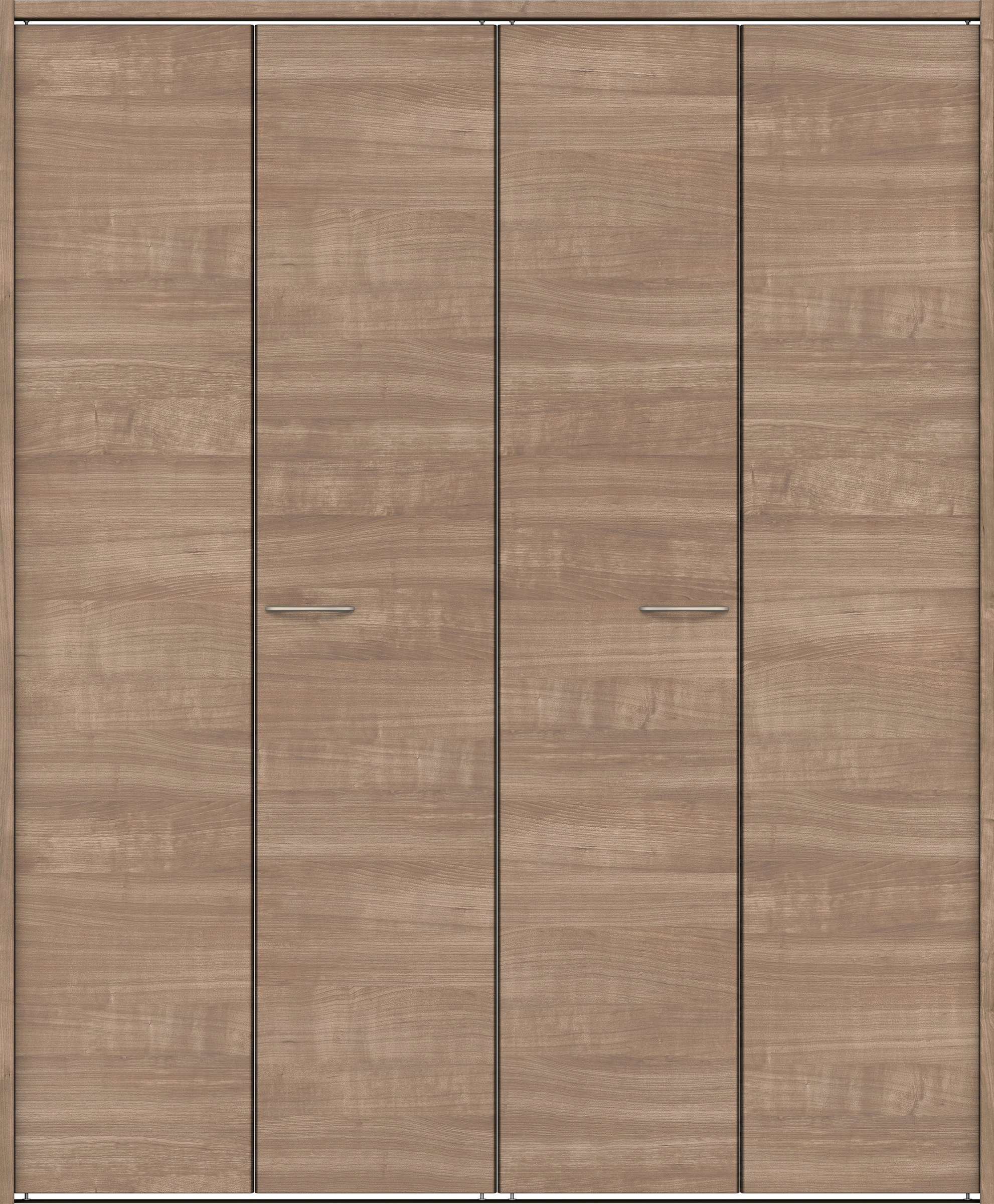 クローク収納　イエリア　折戸ユニット　フラット横木目タイプ　ウッド扉　下レール付三方枠（固定枠）　セット　１６４４幅（６尺小間口）　２０３５高　〈トープグレー柄〉　ハンドルラウンド型〈Ｔシルバー色〉