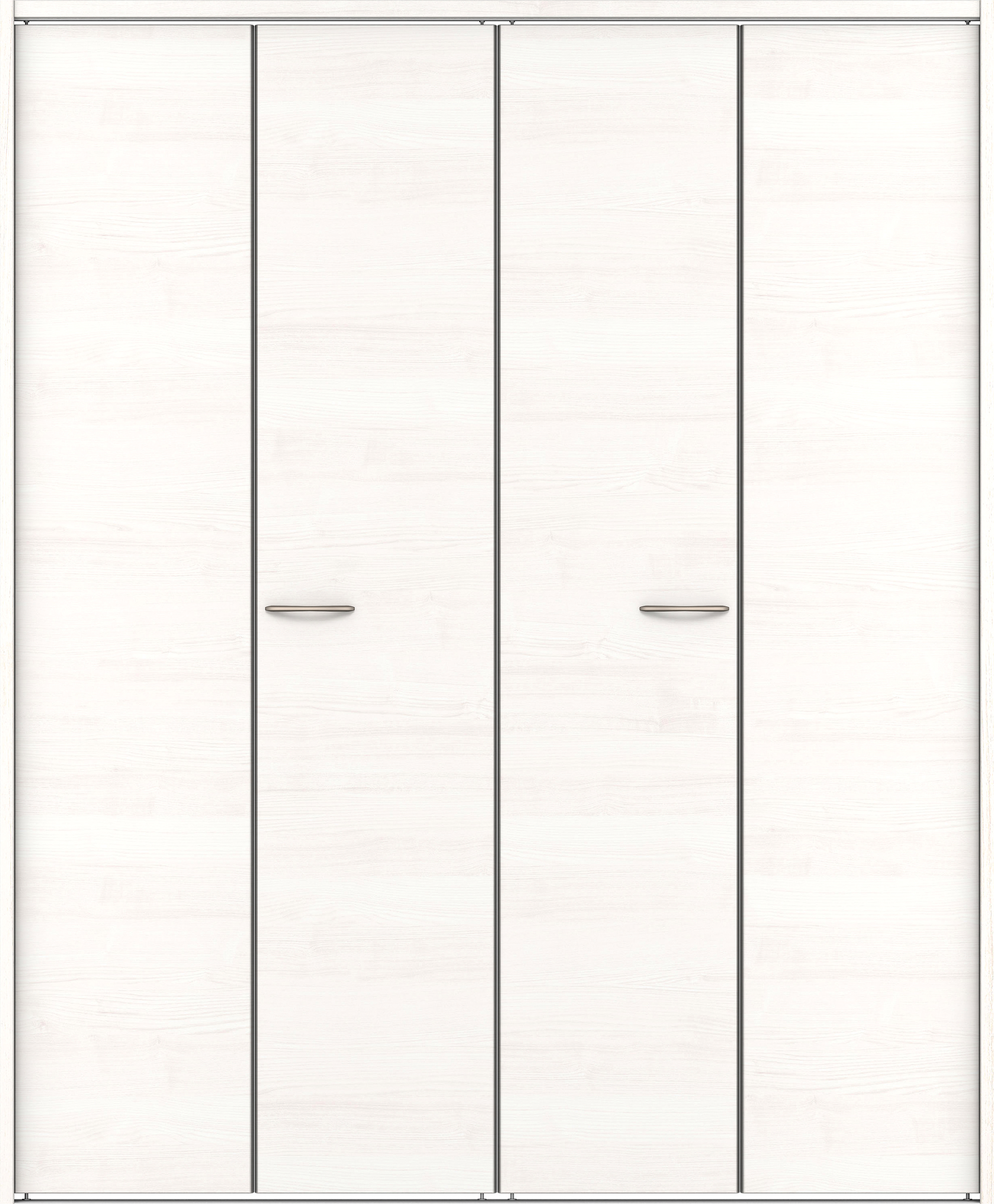 クローク収納　イエリア　折戸ユニット　フラット横木目タイプ　ウッド扉　下レール付三方枠（固定枠）　セット　１８２０幅（２Ｍ間口）　２０３５高　〈ネオホワイト柄〉　ハンドルラウンド型〈Ｔシルバー色〉