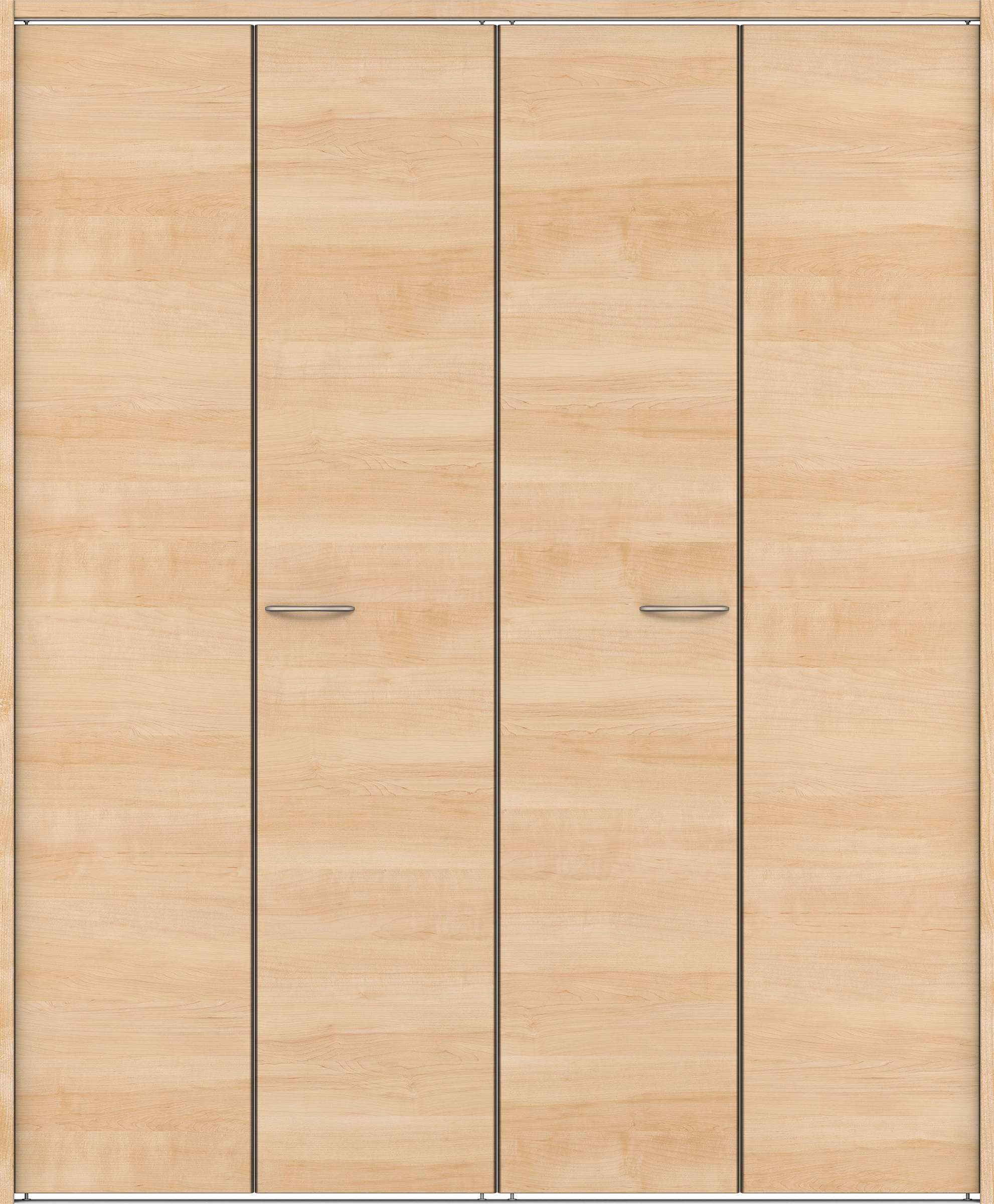 クローク収納　イエリア　折戸ユニット　フラット横木目タイプ　ウッド扉　下レール付三方枠（固定枠）　セット　１８２０幅（２Ｍ間口）　２０３５高　〈ミルベージュ柄〉　ハンドルラウンド型〈Ｔシルバー色〉