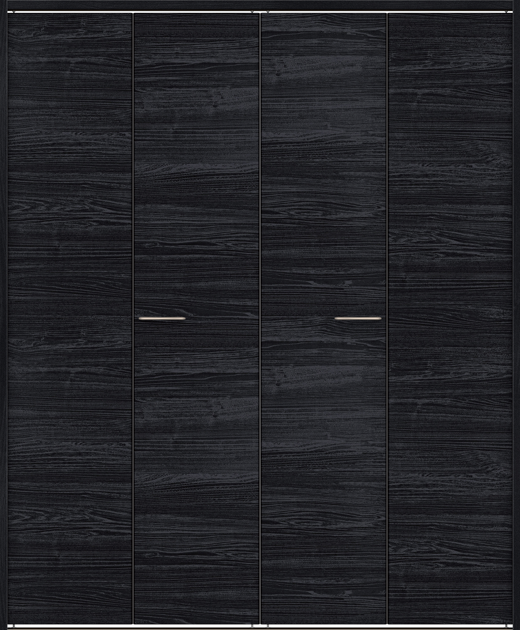 クローク収納　イエリア　折戸ユニット　フラット横木目タイプ　ウッド扉　下レール付三方枠（固定枠）　セット　１６４４幅（６尺小間口）　２０３５高　〈モスブラック柄〉　ハンドルラウンド型〈Ｔシルバー色〉