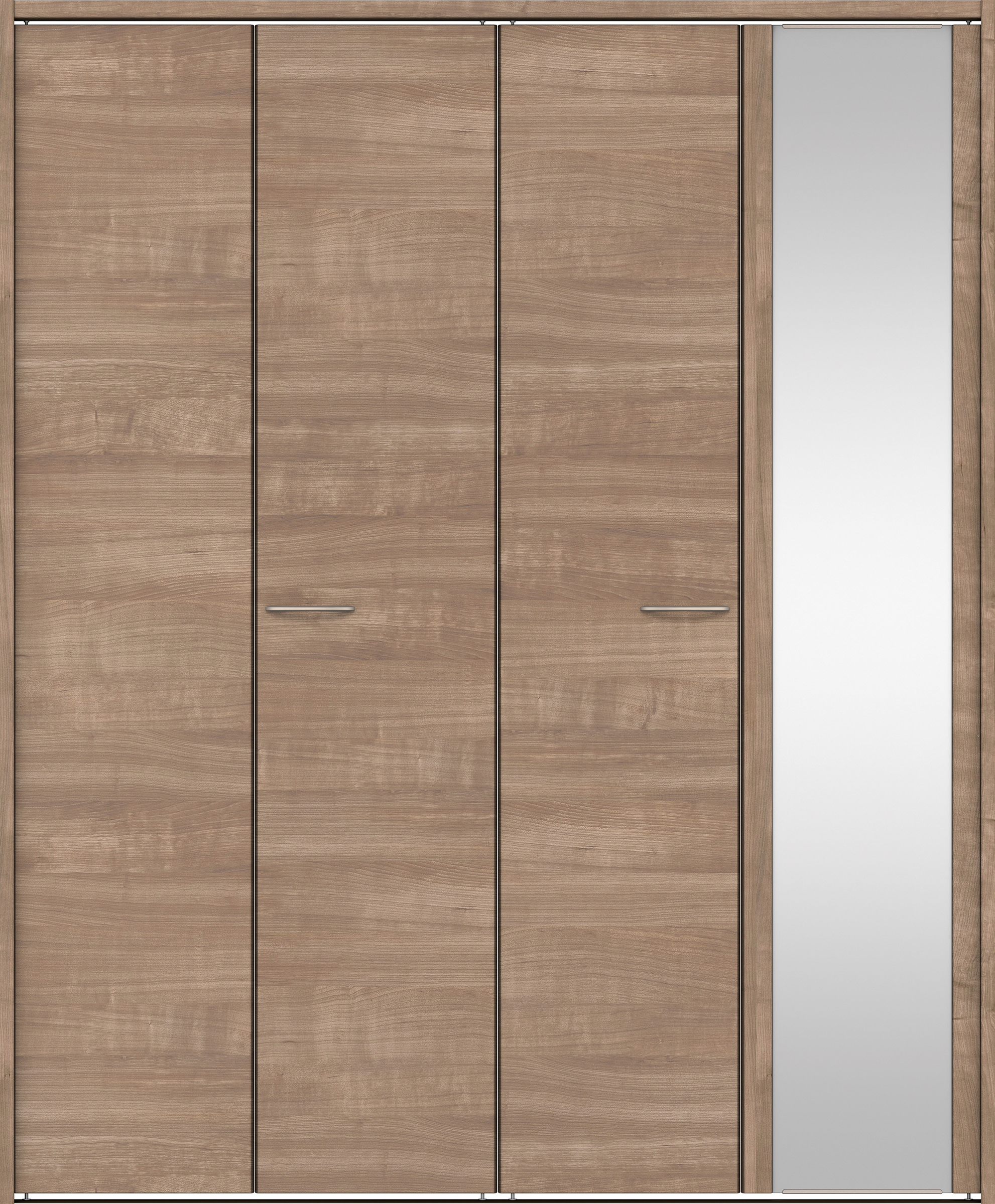 クローク収納　イエリア　折戸ユニット　フラット横木目タイプ　ミラー扉　下レール付三方枠（固定枠）　セット　１８２０幅（２Ｍ間口）　２０３５高　〈トープグレー柄〉　ハンドルラウンド型〈Ｔシルバー色〉