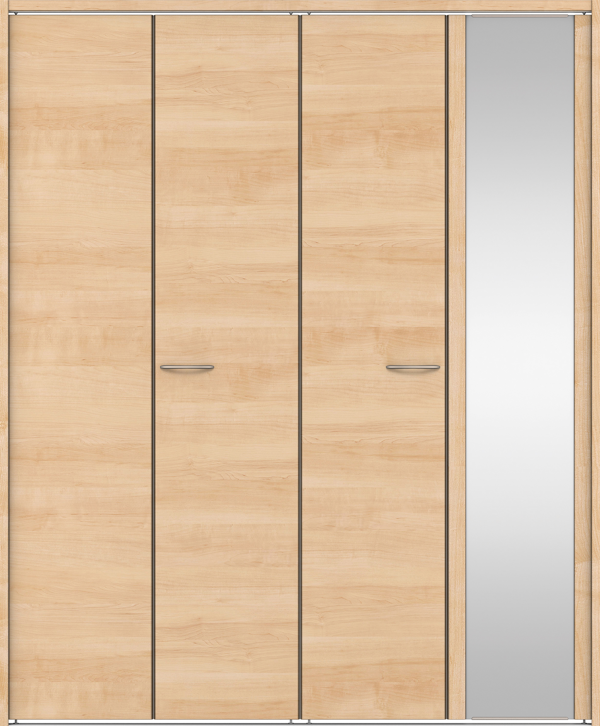 クローク収納　イエリア　折戸ユニット　フラット横木目タイプ　ミラー扉　下レール付三方枠（固定枠）　セット　１８２０幅（２Ｍ間口）　２０３５高　〈ミルベージュ柄〉　ハンドルラウンド型〈Ｔシルバー色〉