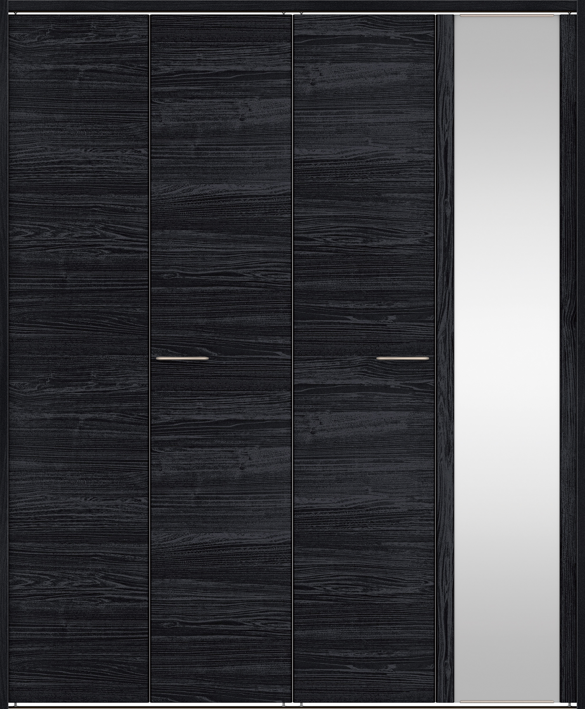 クローク収納　イエリア　折戸ユニット　フラット横木目タイプ　ミラー扉　下レール付三方枠（固定枠）　セット　１８２０幅（２Ｍ間口）　２０３５高　〈モスブラック柄〉　ハンドルラウンド型〈Ｔシルバー色〉