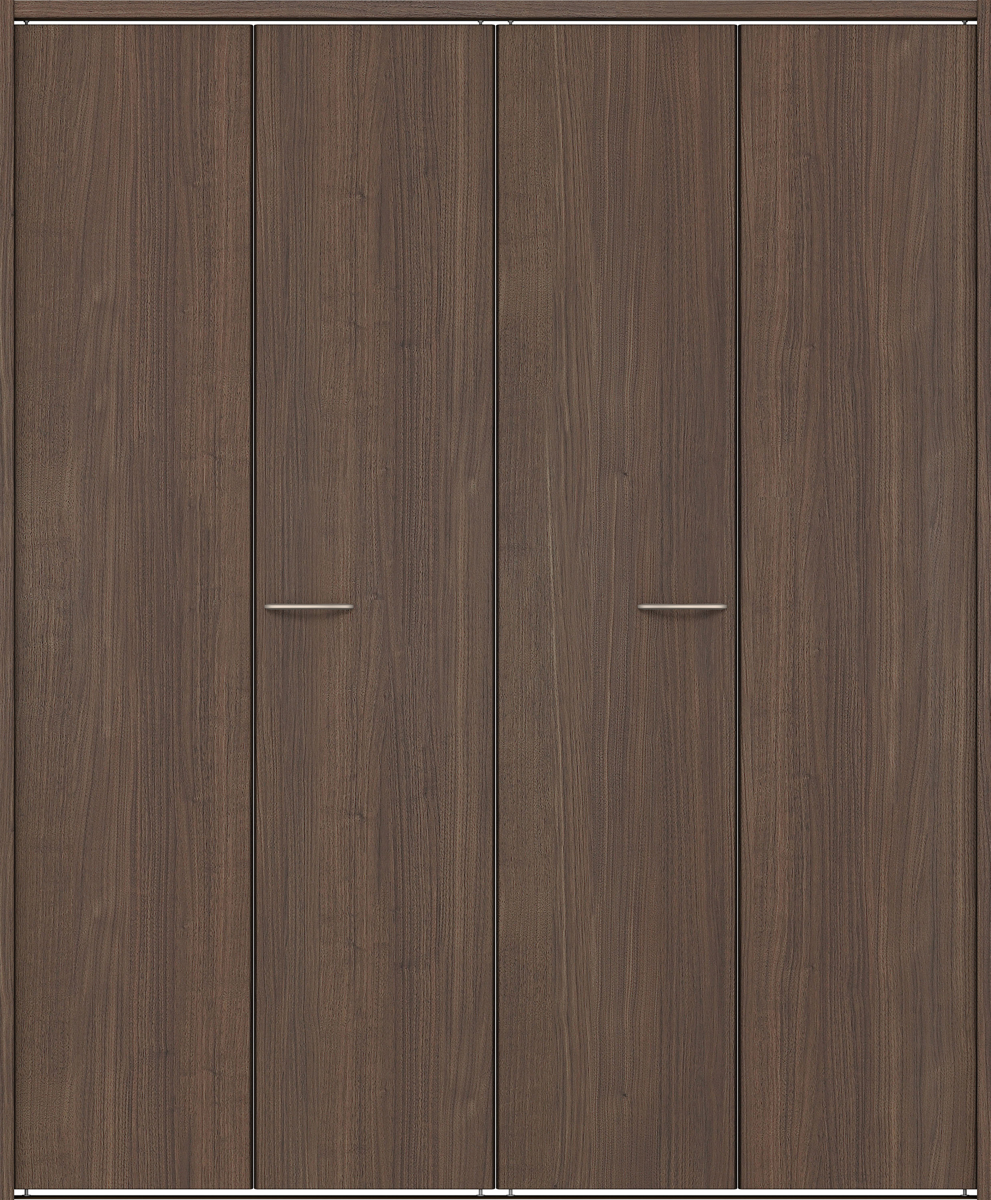 クローク収納　イエリア　折戸ユニット　フラット縦木目タイプ　ウッド扉　下レール付三方枠（固定枠）　セット　１６４４幅（６尺小間口）　２０３５高　〈ダルブラウン柄〉　ハンドルラウンド型〈Ｔシルバー色〉