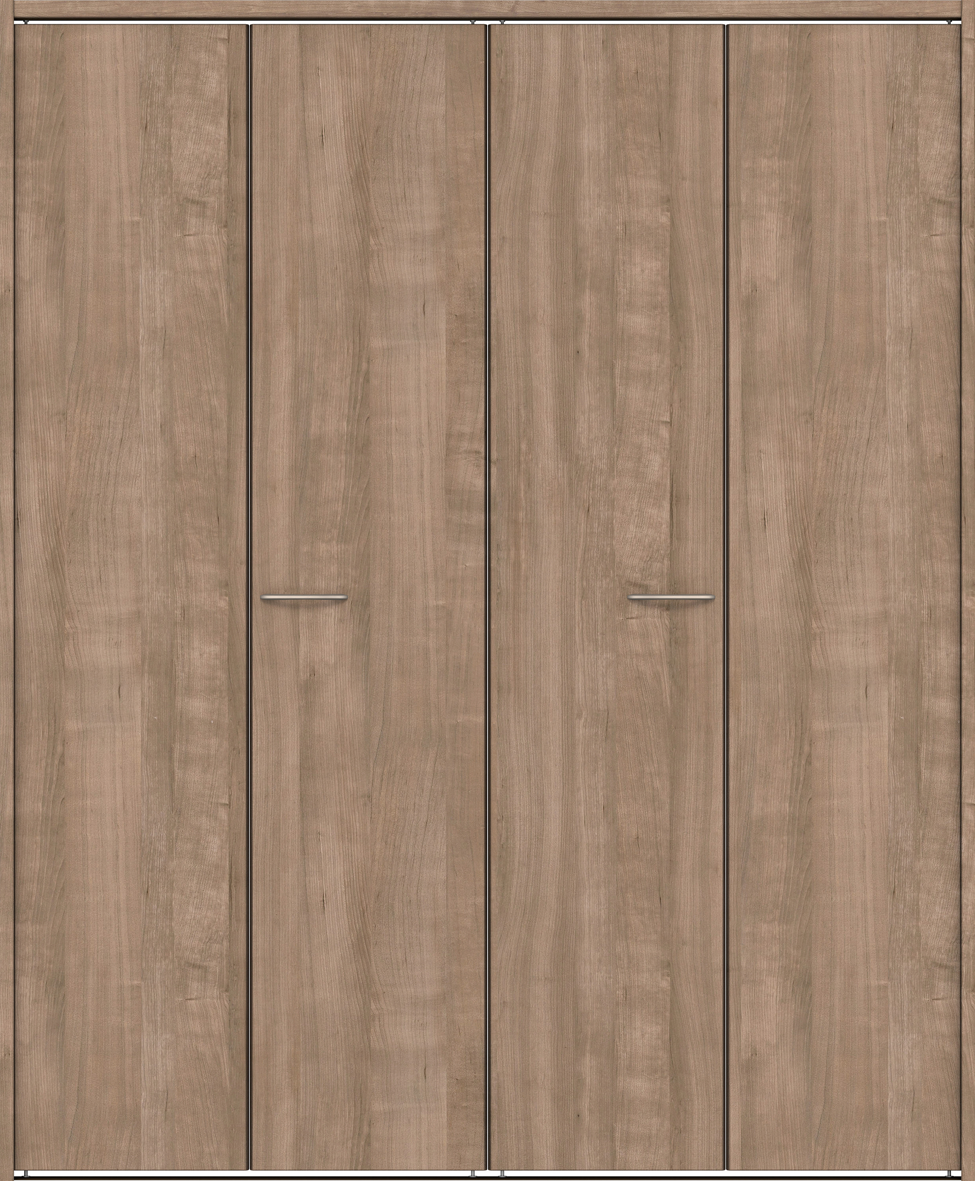 クローク収納　イエリア　折戸ユニット　フラット縦木目タイプ　ウッド扉　下レール付三方枠（固定枠）　セット　１６４４幅（６尺小間口）　２０３５高　〈トープグレー柄〉　ハンドルラウンド型〈Ｔシルバー色〉