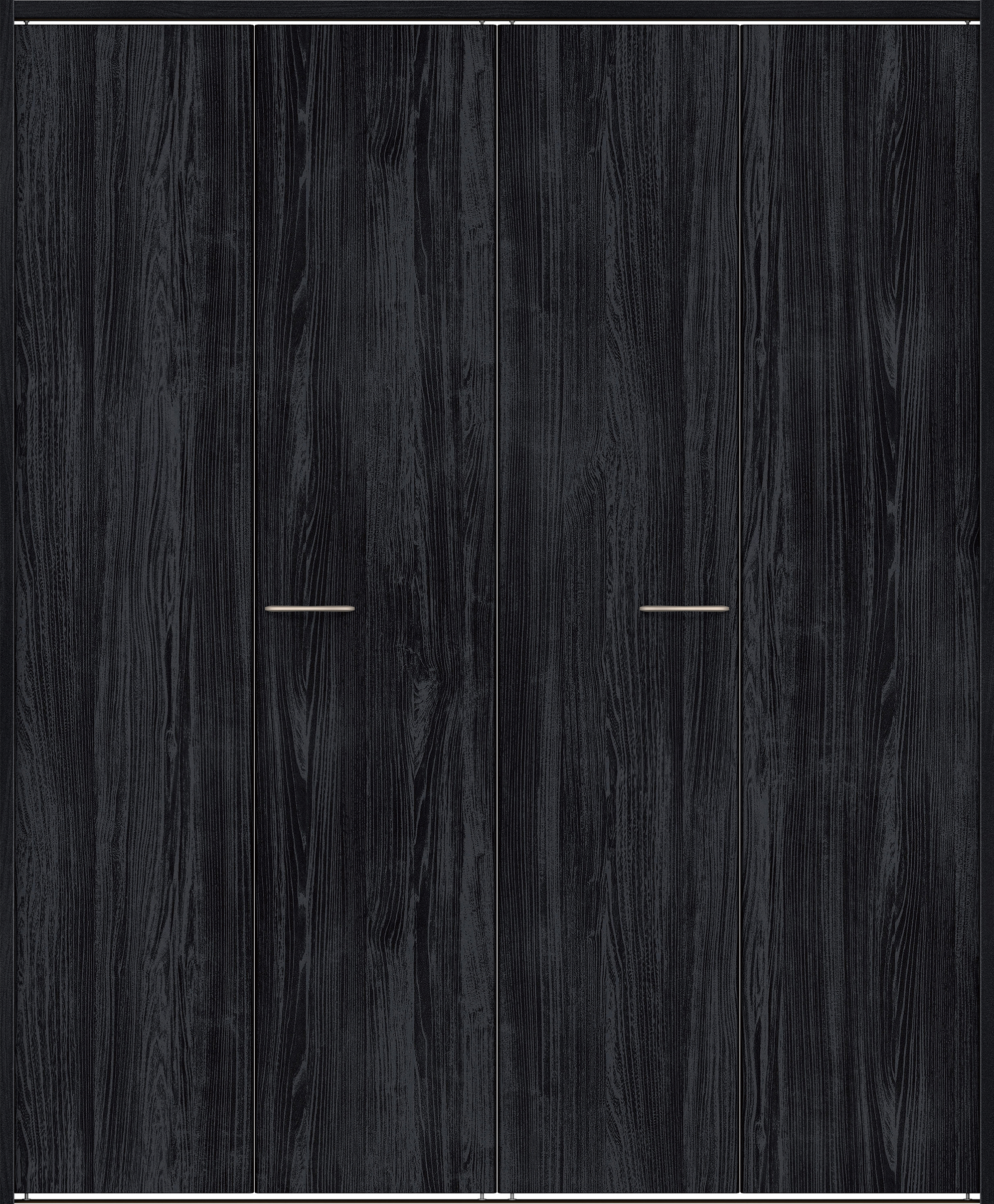 クローク収納　イエリア　折戸ユニット　フラット縦木目タイプ　ウッド扉　下レール付三方枠（固定枠）　セット　１６４４幅（６尺小間口）　２０３５高　〈モスブラック柄〉　ハンドルラウンド型〈Ｔシルバー色〉